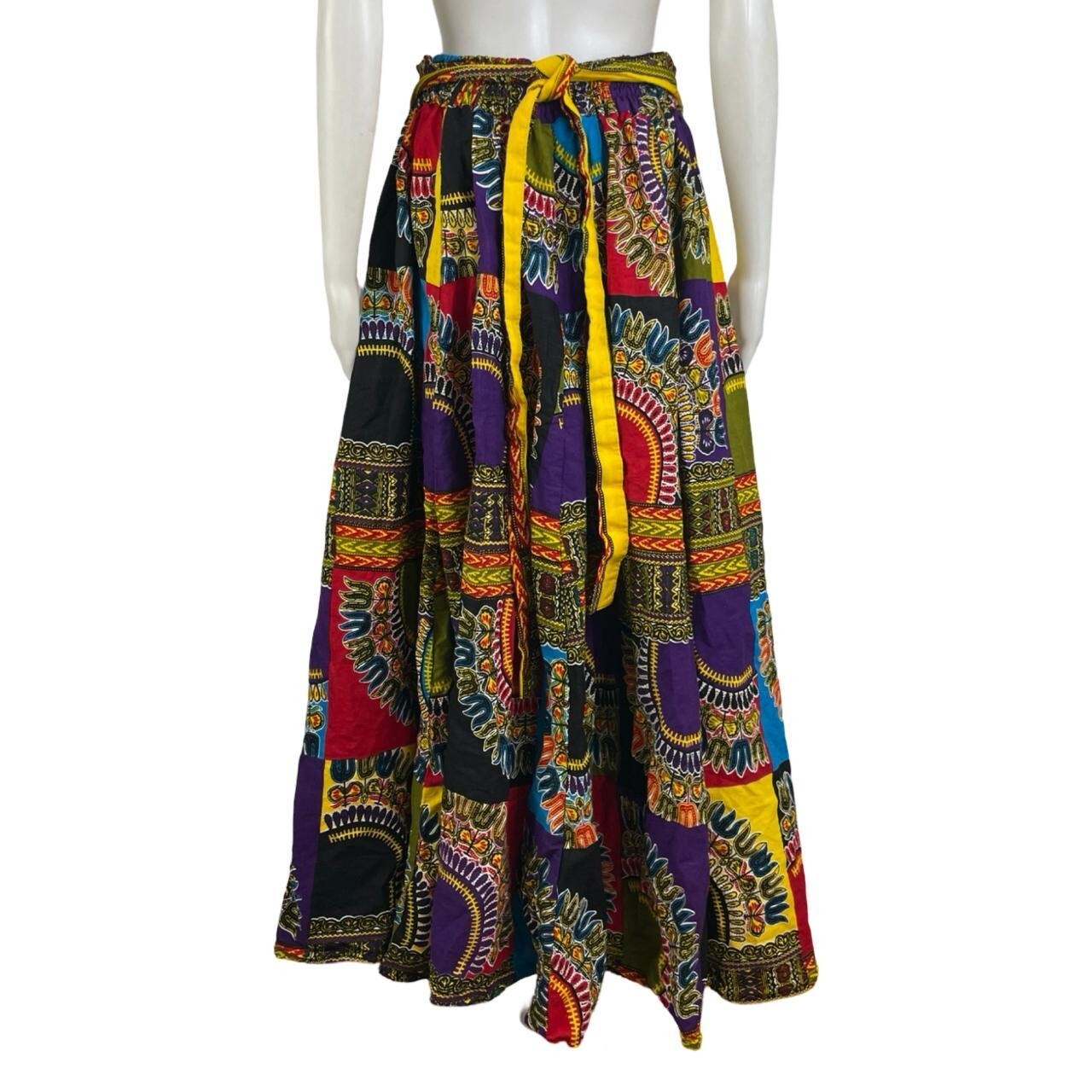 Vintage Cotton Maxi Skirt Size S/M/L 27-31″ Waist 1990s Mixed Print Wide Cut