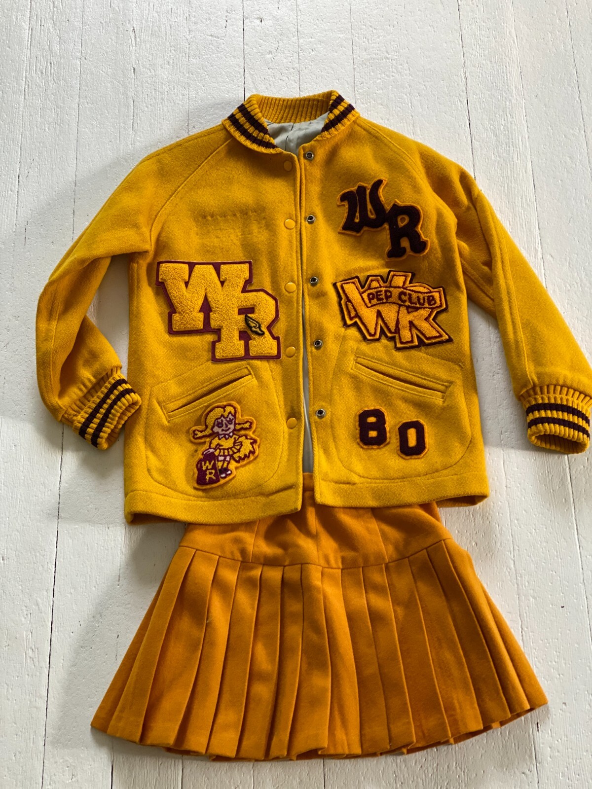 Vintage 1980 White River High School Pep Club Cheerleader Letterman Jacket/Skirt