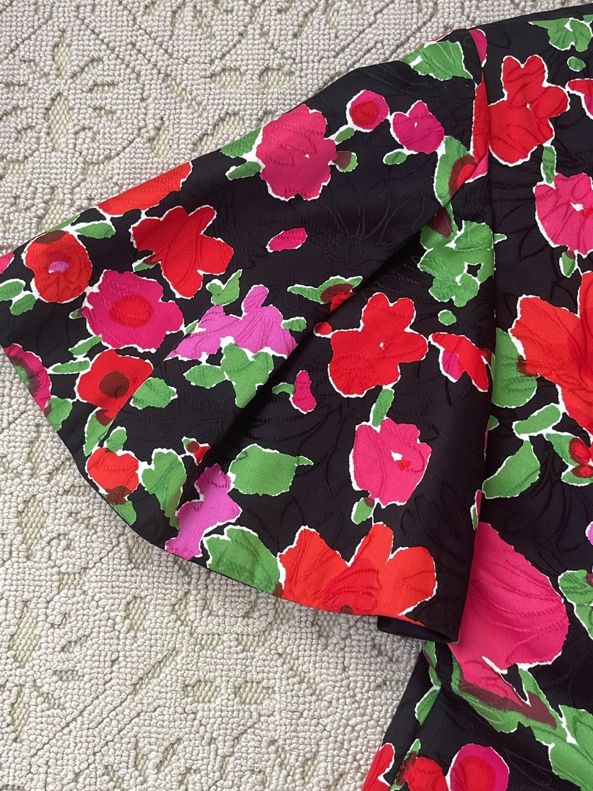 Stunning Vintage 1980’s Pauline Trigere Black Pink Floral Cocktail Ensemble