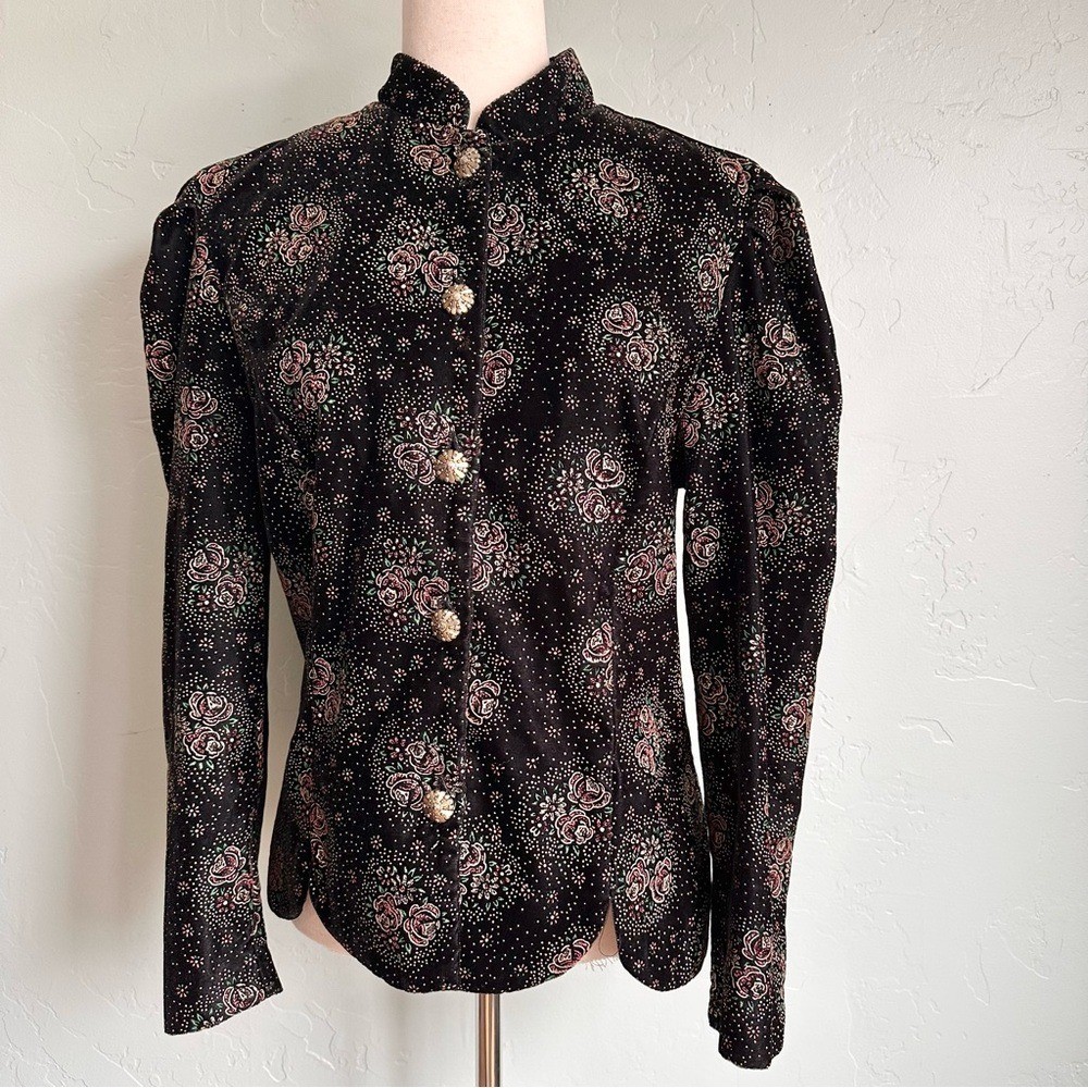Vintage Women’s Black Floral Embossed Velvet Cocktail Evening Jacket Medium EUC