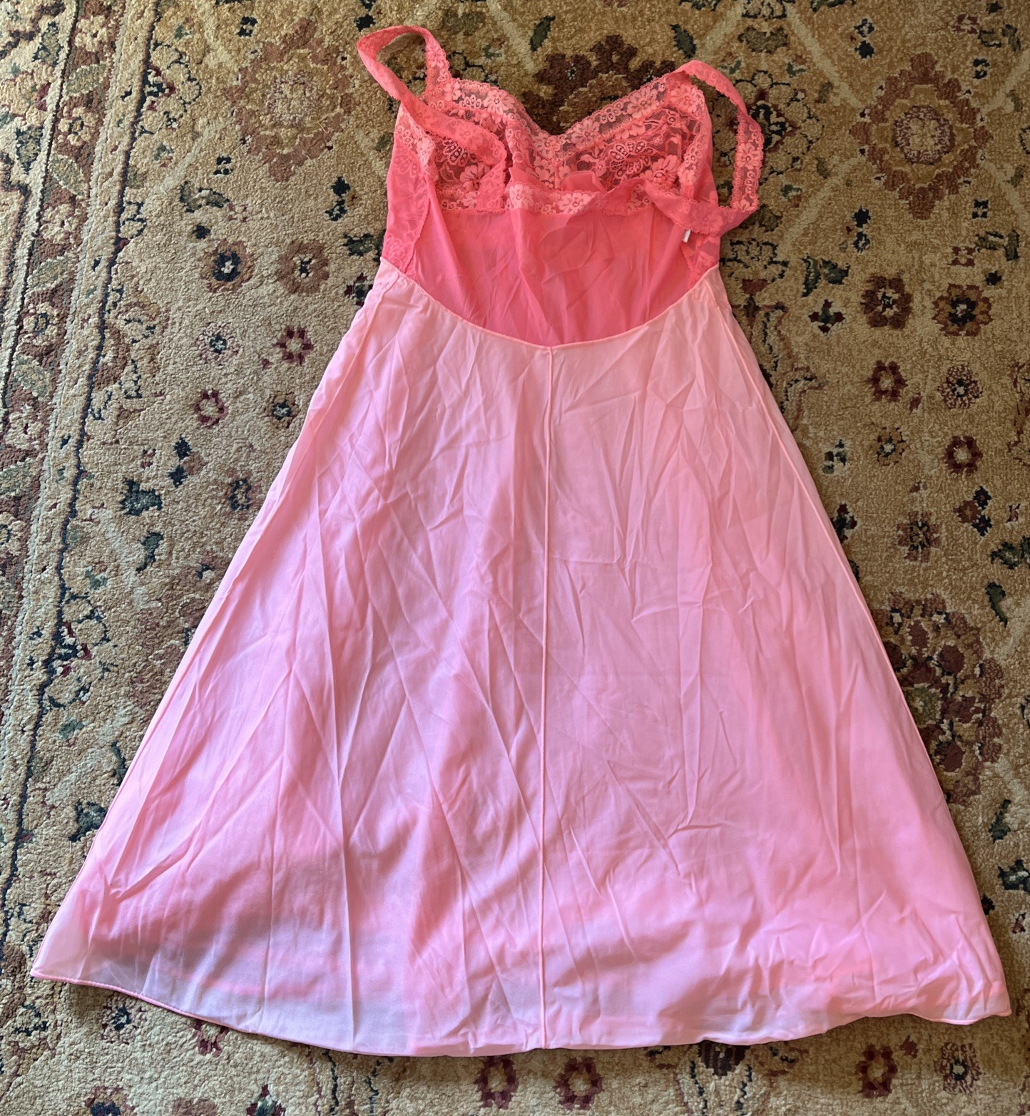 VTG 50’s VANITY FAIR SIZE M 32 NIGHTIE NIGHTGOWN PINK TRICOT NYLON CHIFFON LACE