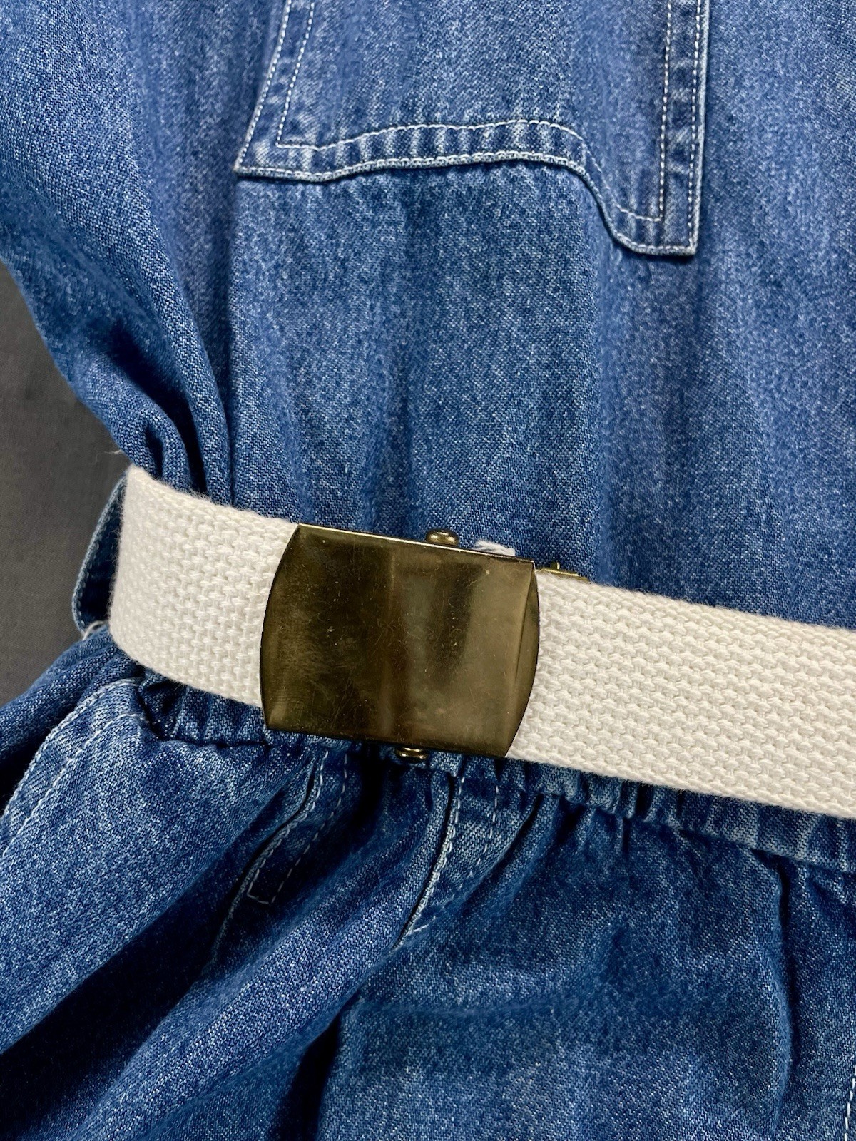 Vintage 1980s Forenza Denim Romper Jumpsuit XL Blue Utility Metal Button Belted
