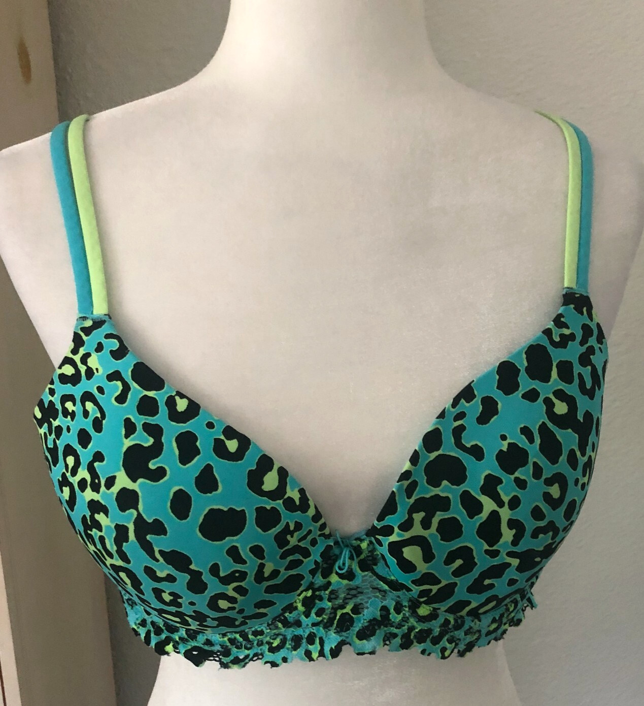 NOBO No Boundaries 40C Lime Green Blue Leopard UNDERWIRE BRA Padded Convertable