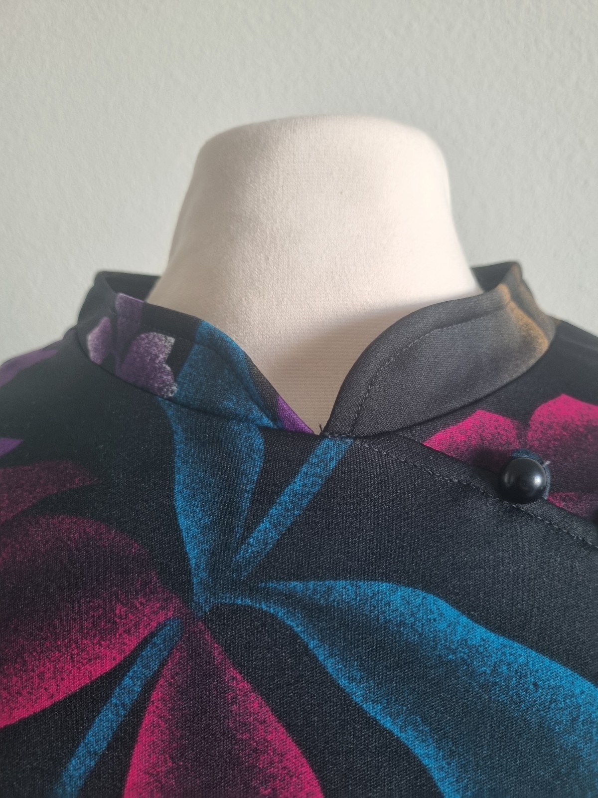 Black Vintage Mynette Dress With Pleated Skirt Mandarin Collar