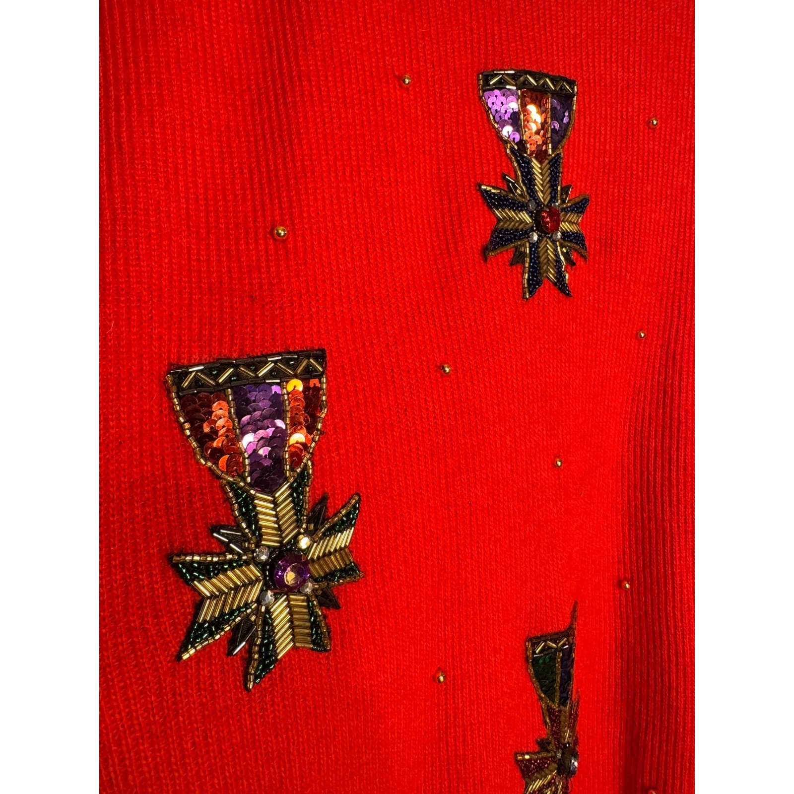 Marisa Christina Classics Vintage Red Beaded Sequin Crest Angora Wool Sweater