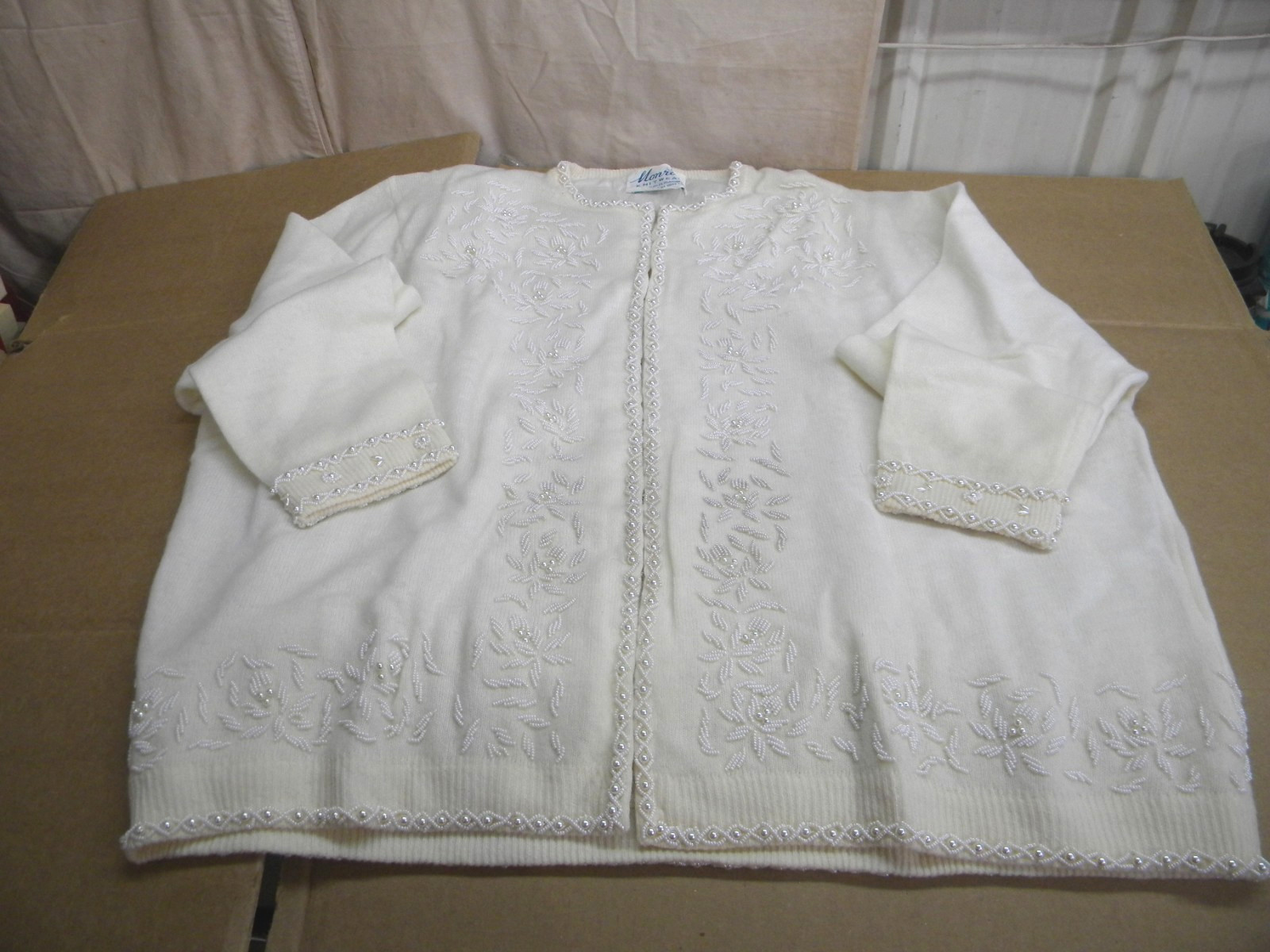 Vintage 1960s Monrose Sportswear Ivory Wool Angora Beaded Top Blouse