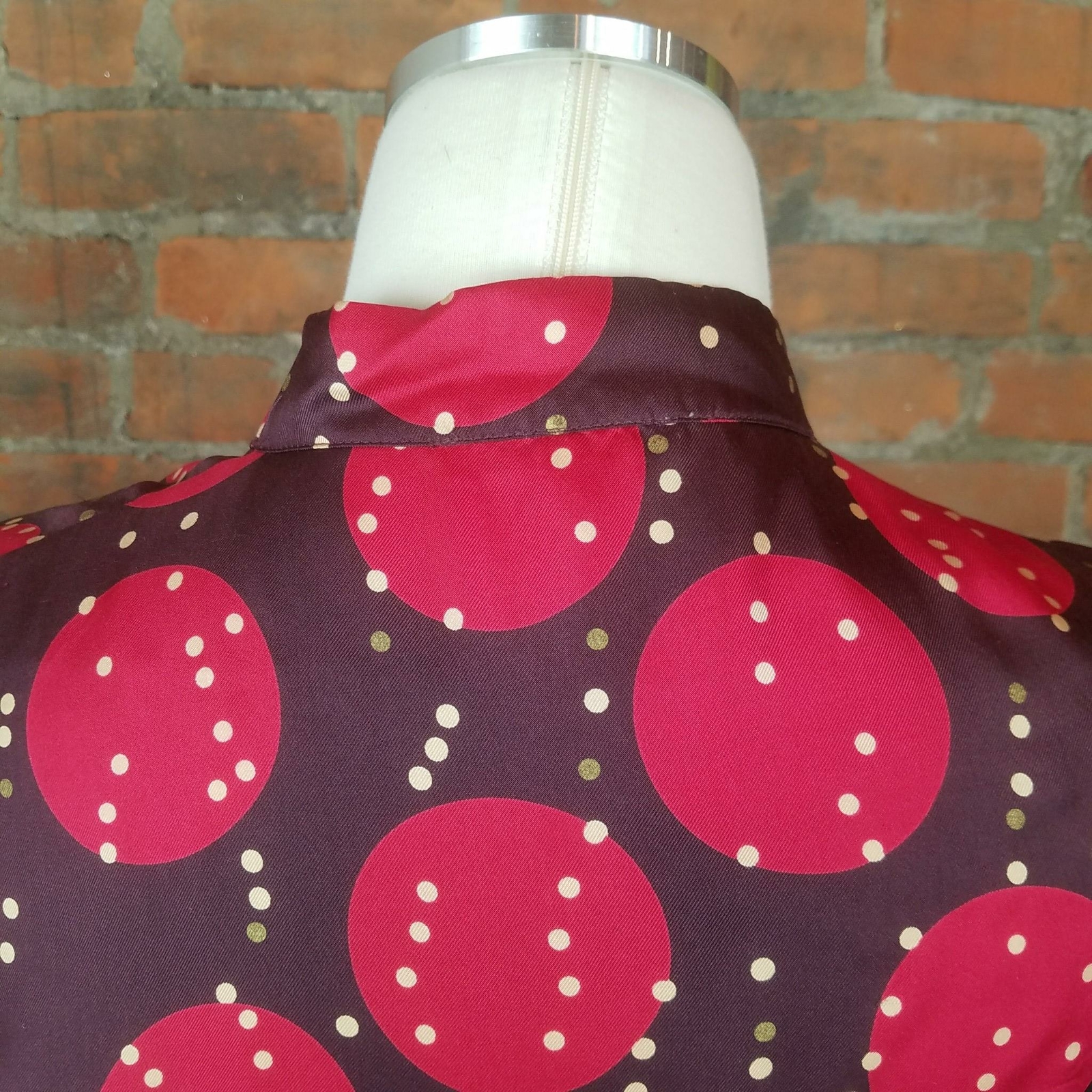 Vintage Armand Ventilo Womens Brown w/ red White Dots Size 40/S Top Assymetric