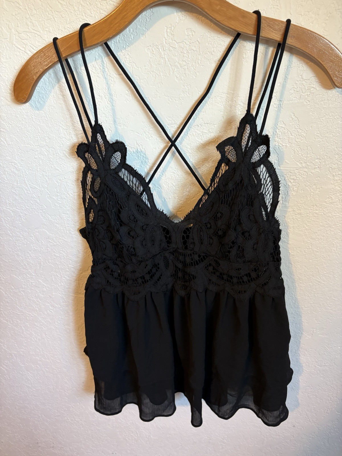 Black Goth Lace Cami Double Tier Peplum Shein Size Large Spaghetti Strap