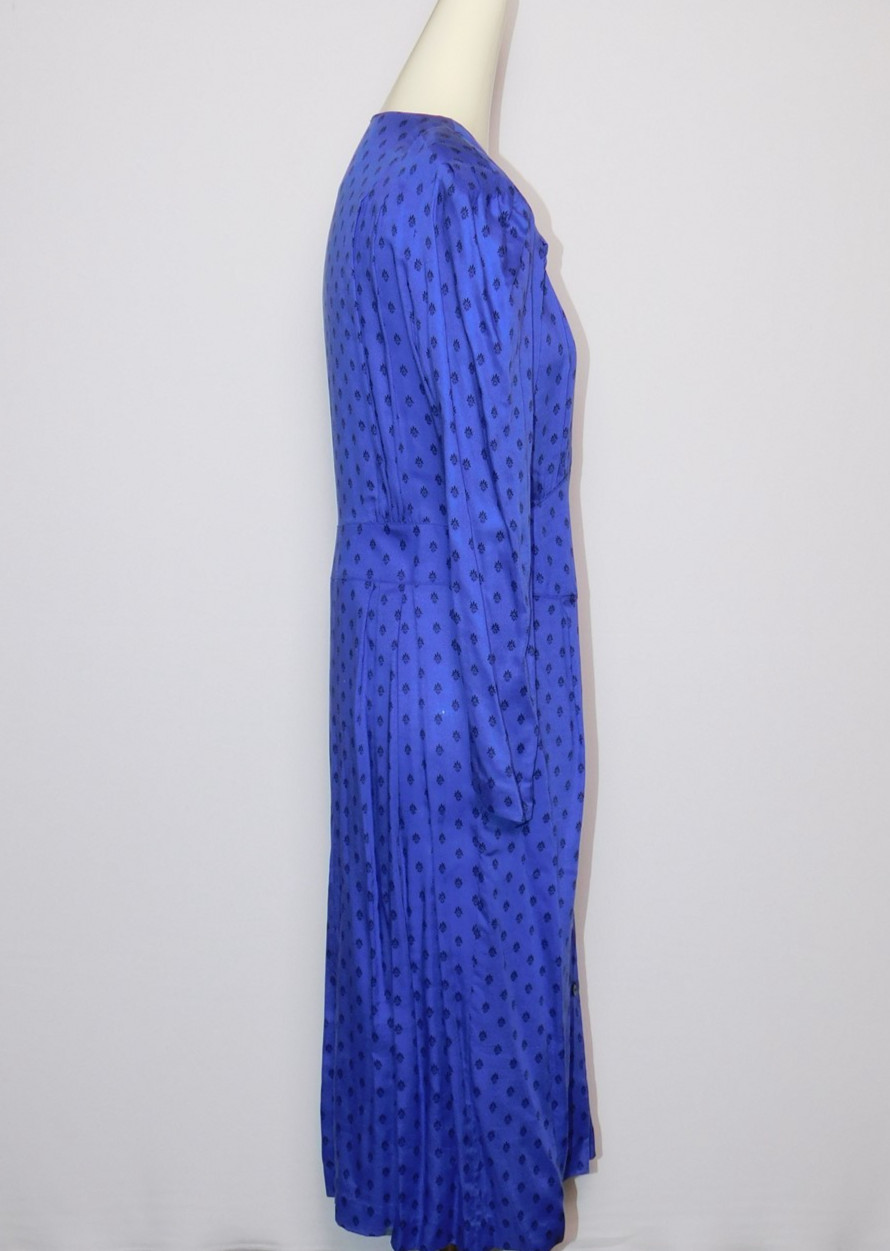 Vtg Womens Liz Claiborne Indigo Blue Rayon Long Sleeve Sheath Dress Sz 14