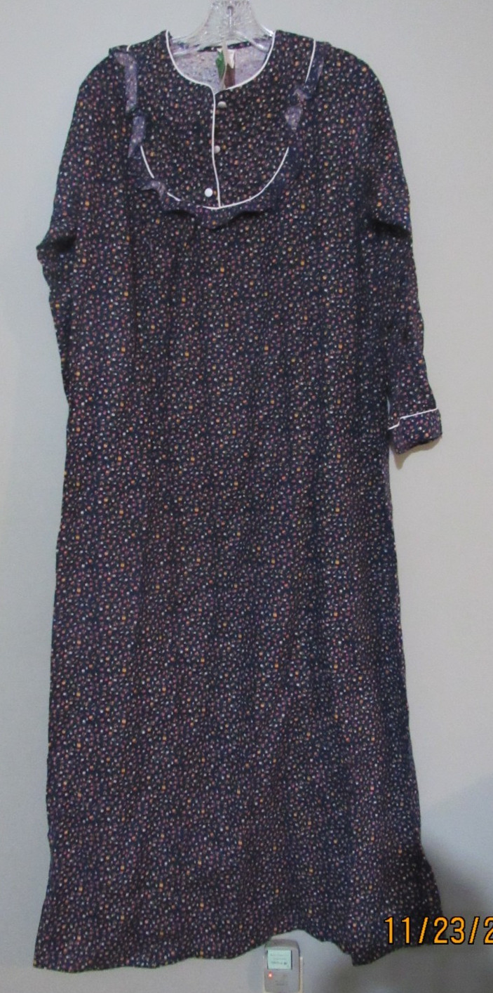VTG J C PENNEY INTIMATES L/S MAXI FLANNEL NIGHTGOWN BLUE FLORAL M NWT