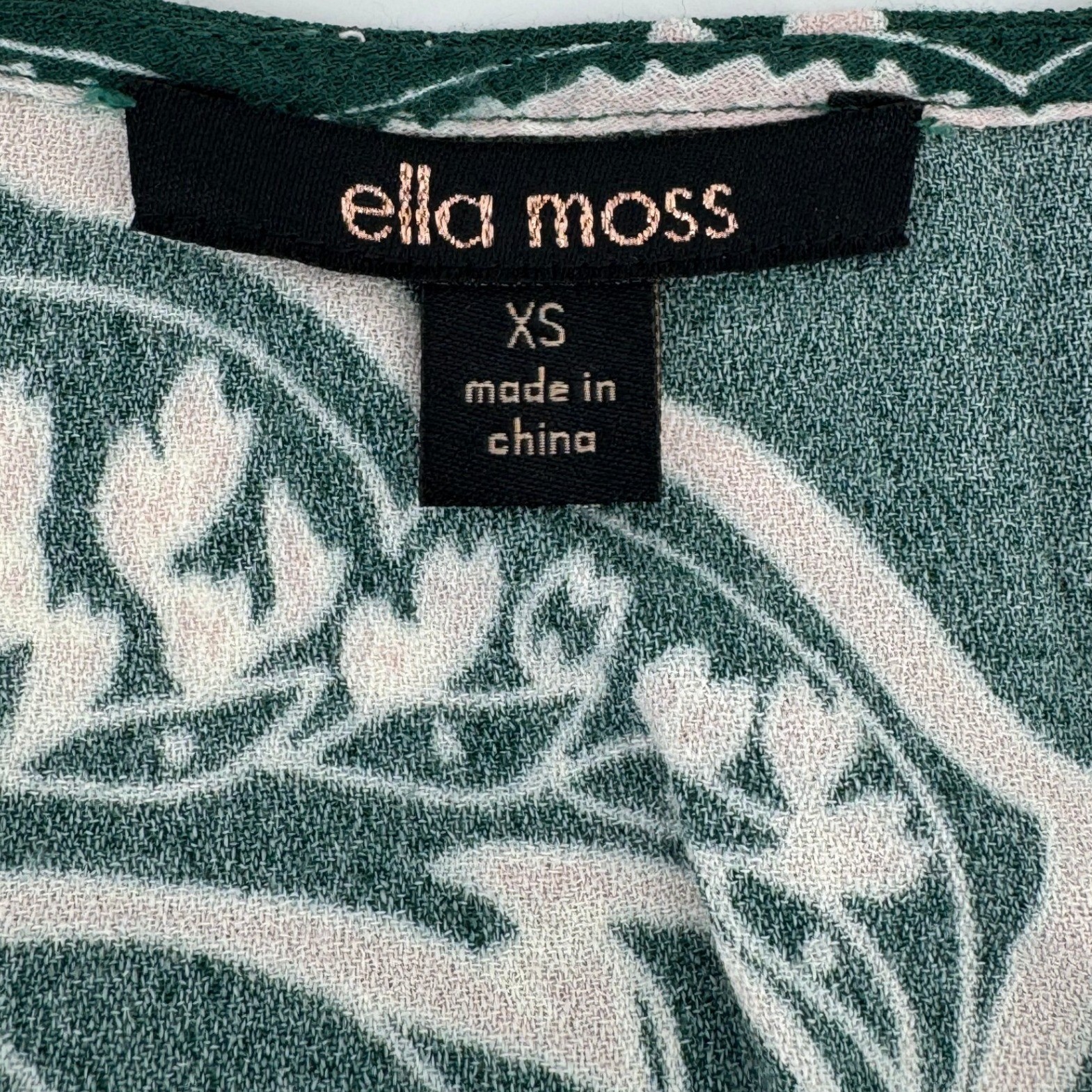 Ella Moss Floral Bell Sleeve Mini Dress XS Green Pink Boho Cottagecore EUC