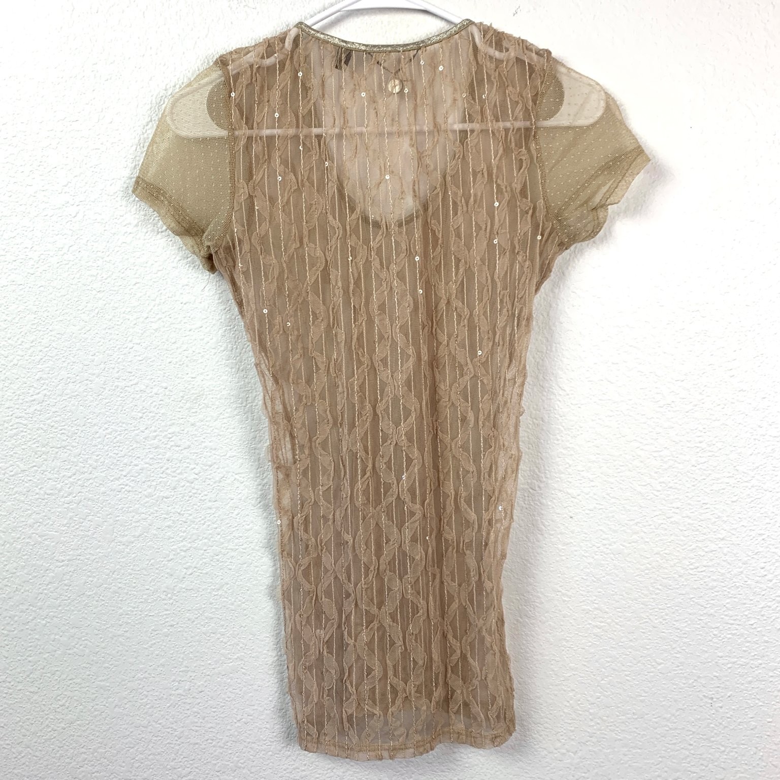 Vintage Y2K BKE Boutique Sheer Sequin Women’s M Short Sleeve Shirt Boho Chic