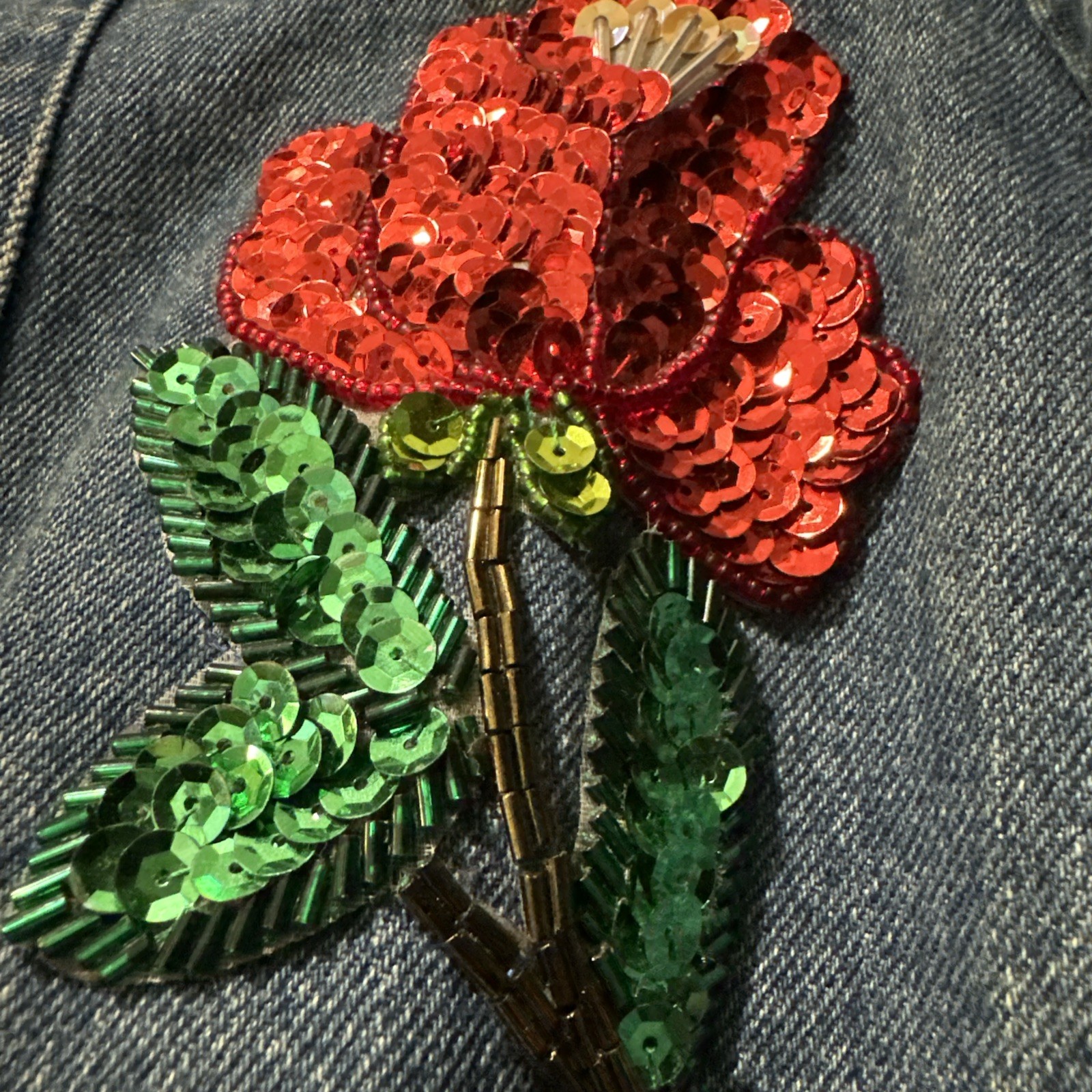 Vtg Mod Maid Denim Jacket Texas Bluebonnet Beaded Gold Fringe Western Cowgirl L