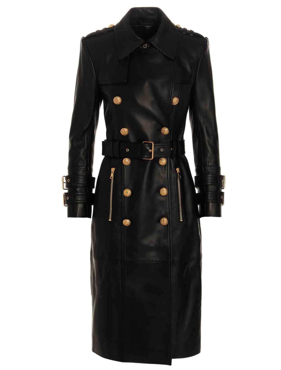 Runway Lux Leather Double Trench Coat Jacket L US8-10