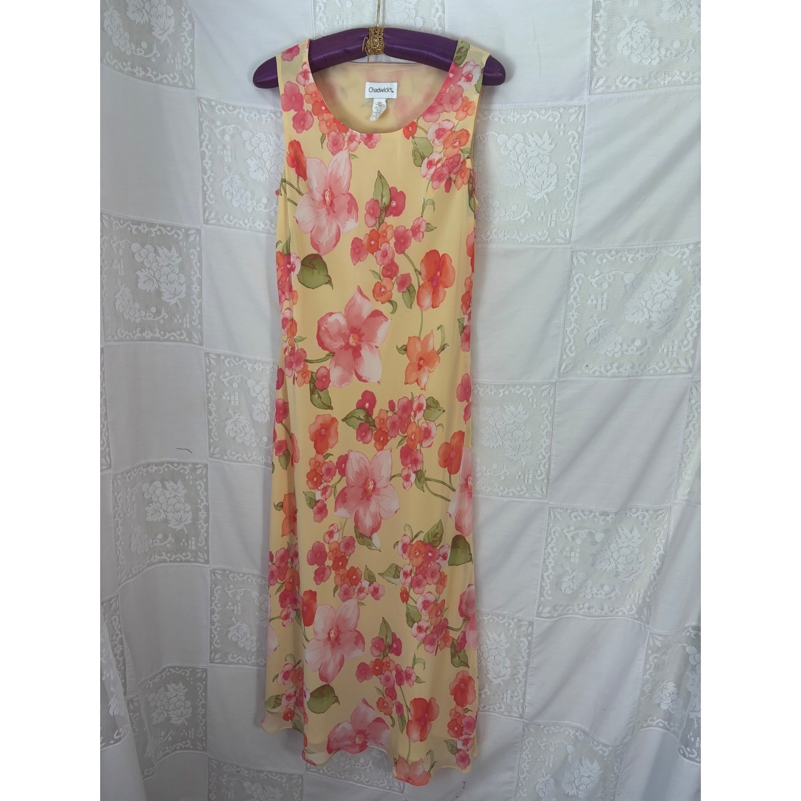 VTG 90’s/ Early 2000’s Butter Yellow Pink Floral Whimsy Jumper Dress Size L