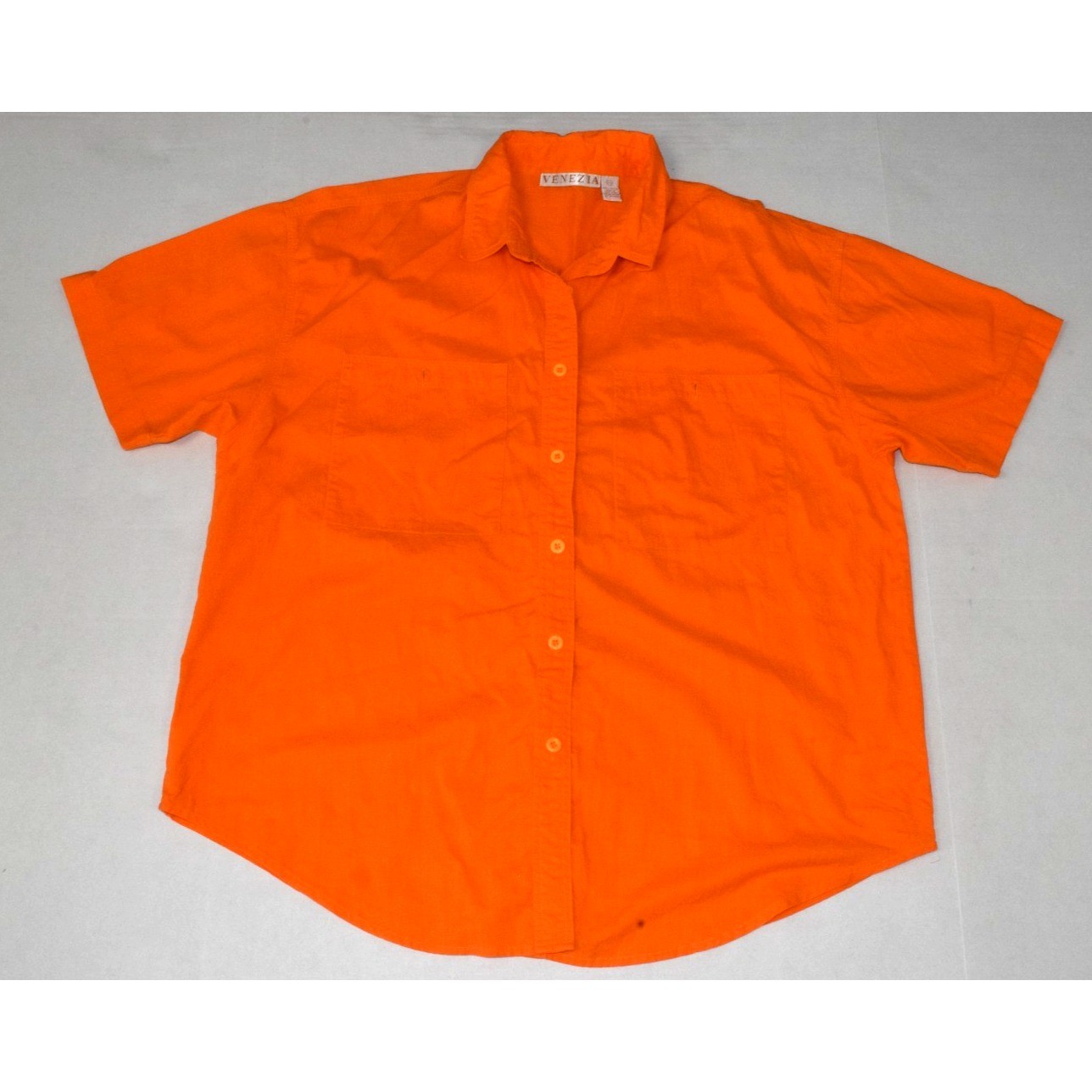 Vintage Casual Shirt Venezia Size 18/20 90s Orange Neon Collared Two Pocket