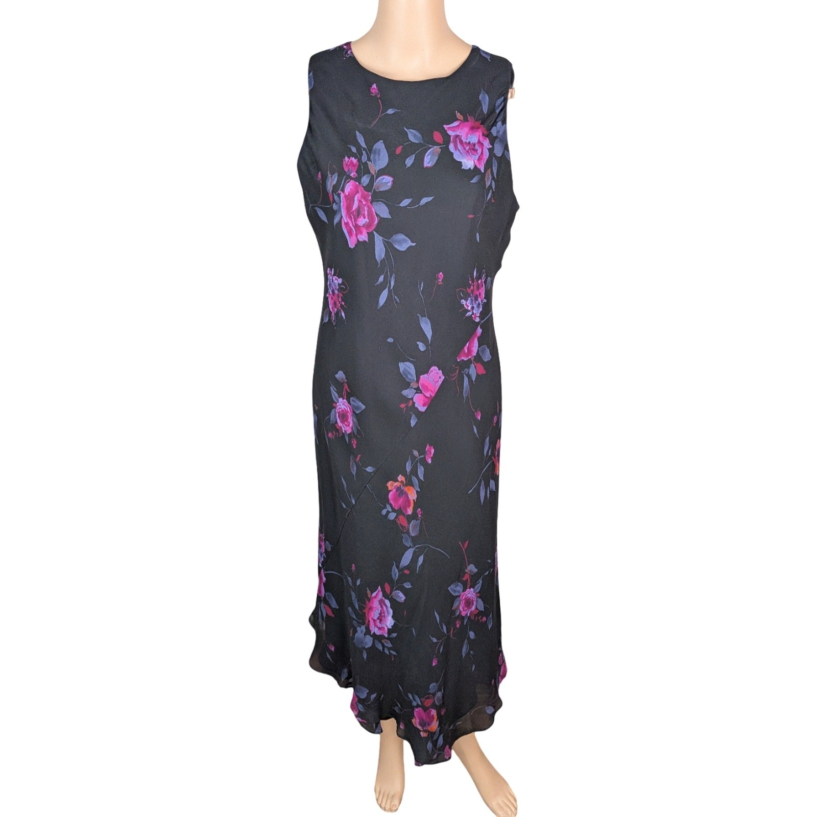 Vtg Y2K Jones New York Silk Chiffon Floral Asymmetric Midi Dress 12 Whimsigoth