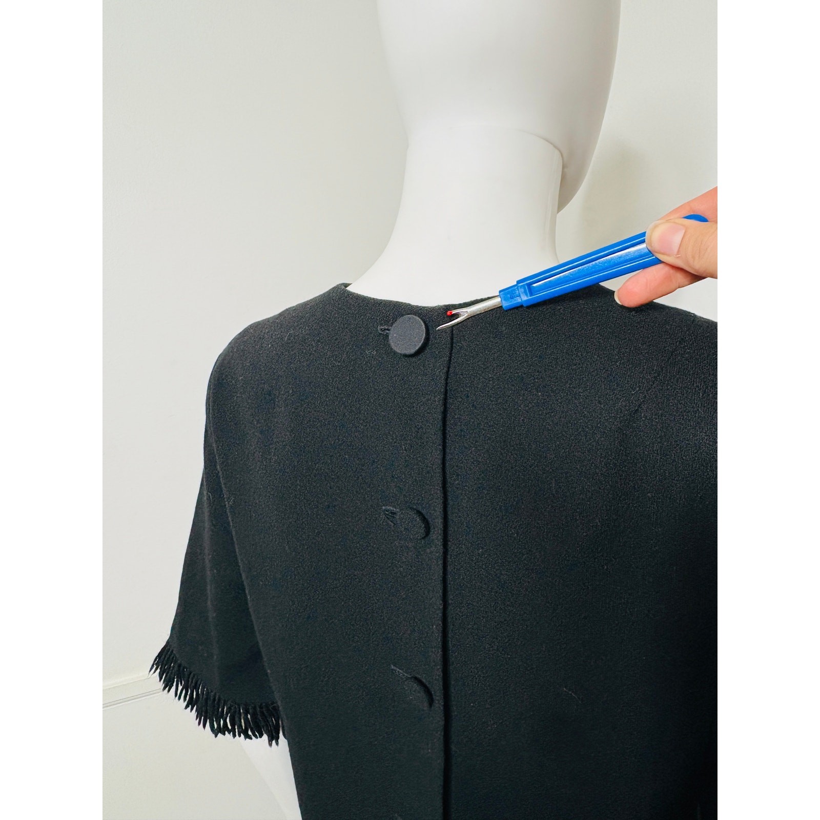 Medium 1960s Vintage Black Knit Fringed Dress by Eve Le Coq