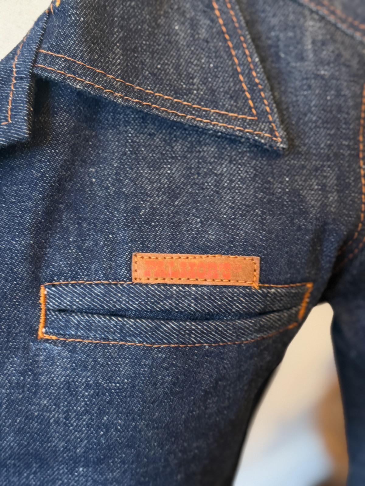 Vintage 70s Palmor’s Denim Jacket Deadstock NWOT Unworn Tunic Orange Stitching