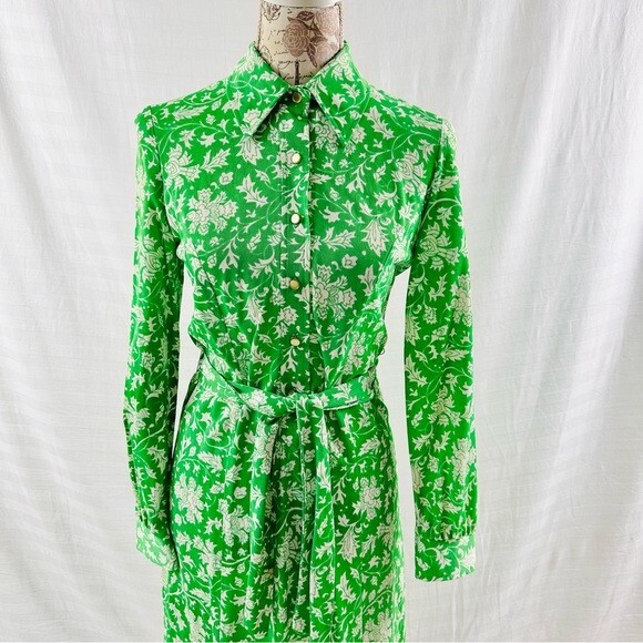 Vintage 70s The Stroller Shirt Dress Green Floral Size S/M