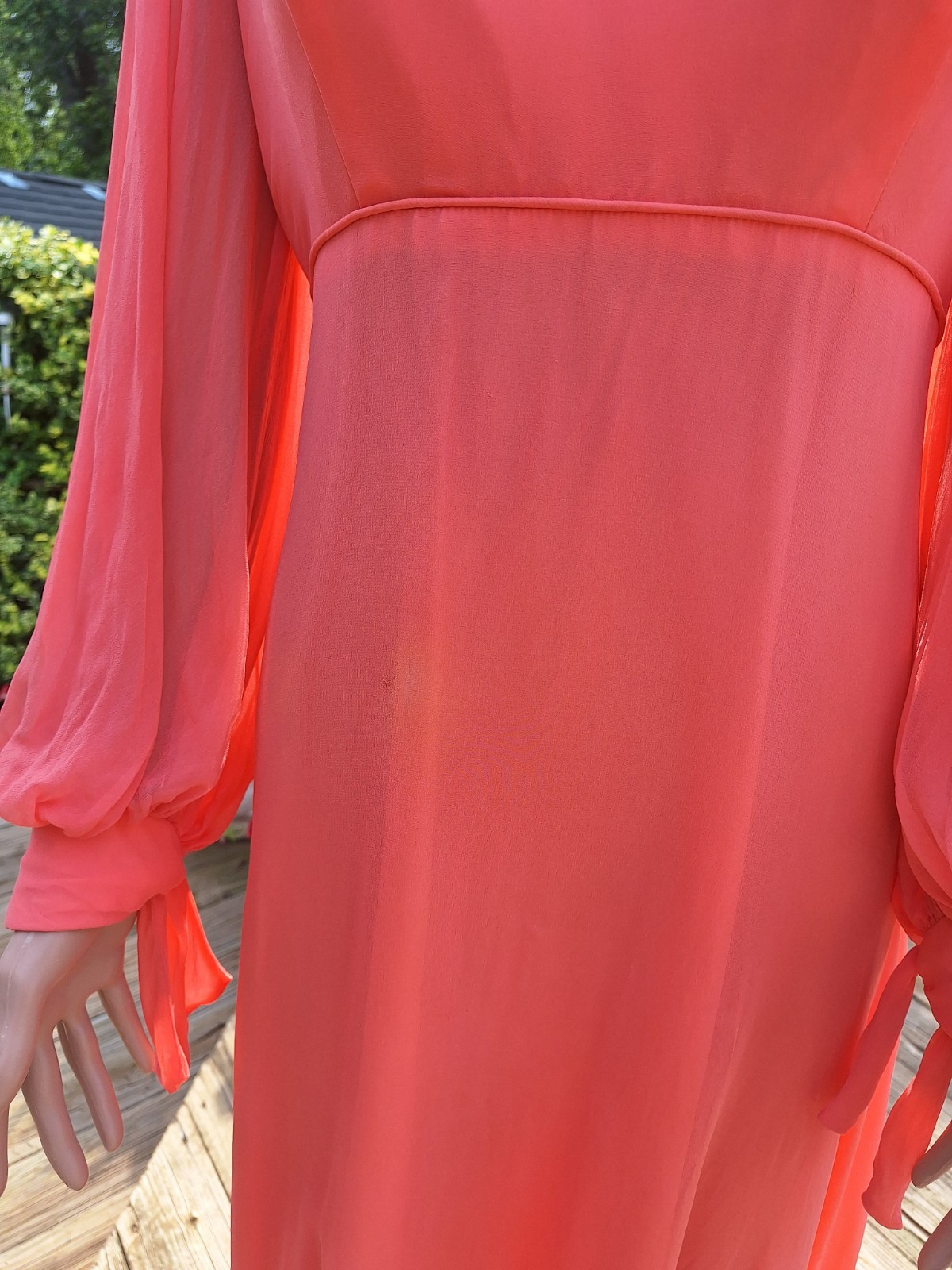 Mid-century Mod 1970s Empire Waist Chiffon Evening Gown Maxi Dress Bridesmaid L