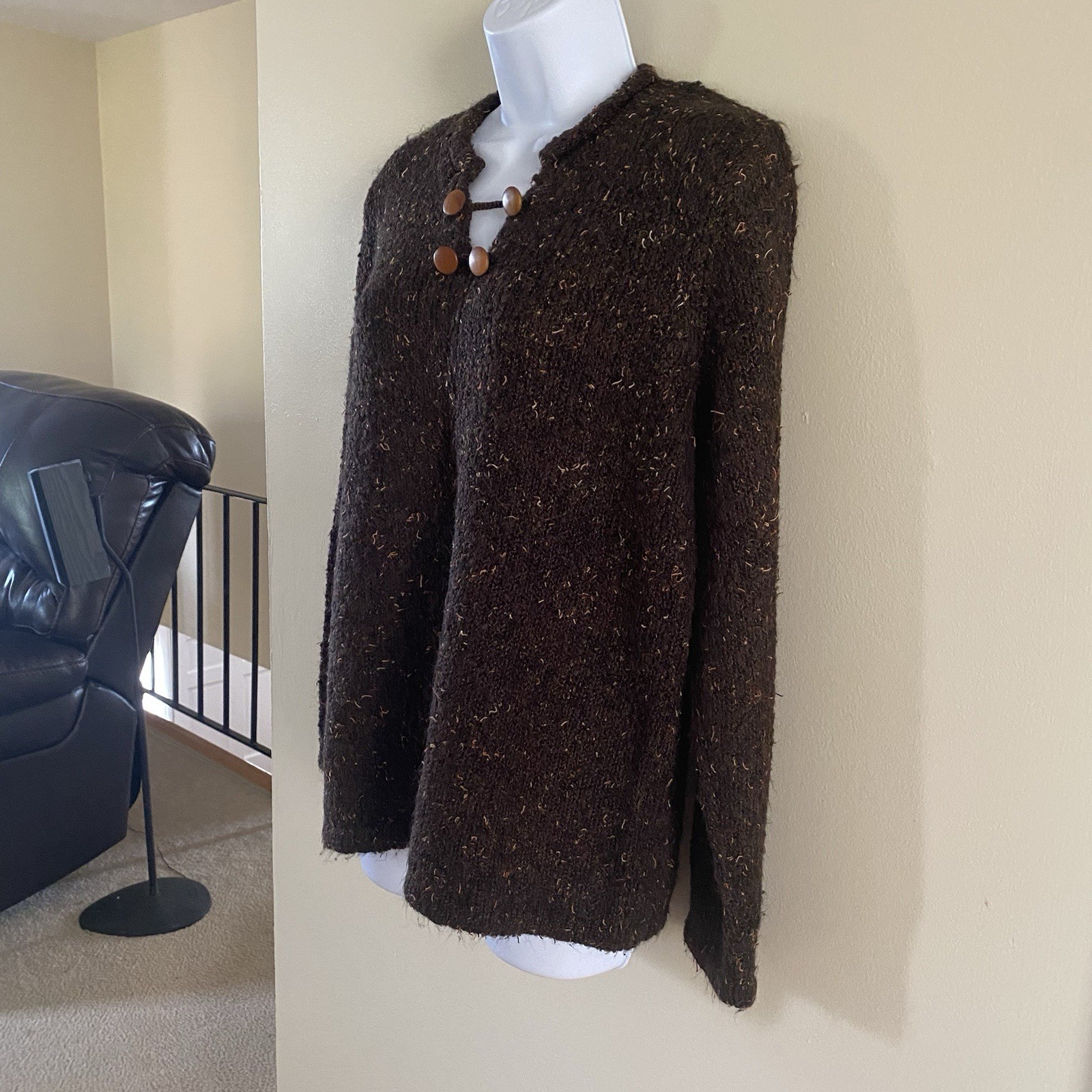 Vintage Christopher & Banks Brown Sweater XL Extra Large Long Sleeve Wood Accent