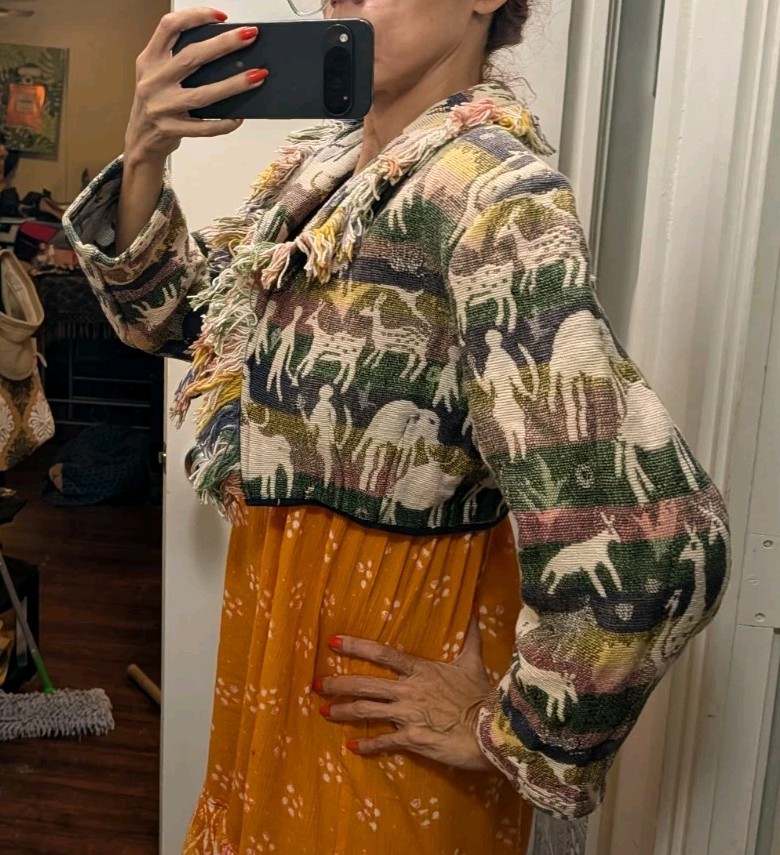 Passports Pier 1 Imports Sz S Vtg Tapestry Crop Jacket Safari Animals Serengeti