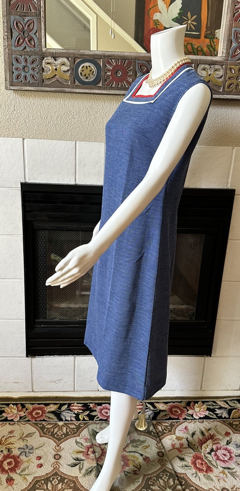VTG 1960s Bleeker Street Drop Waist Blue Dress & Jacket XL Blue Red White