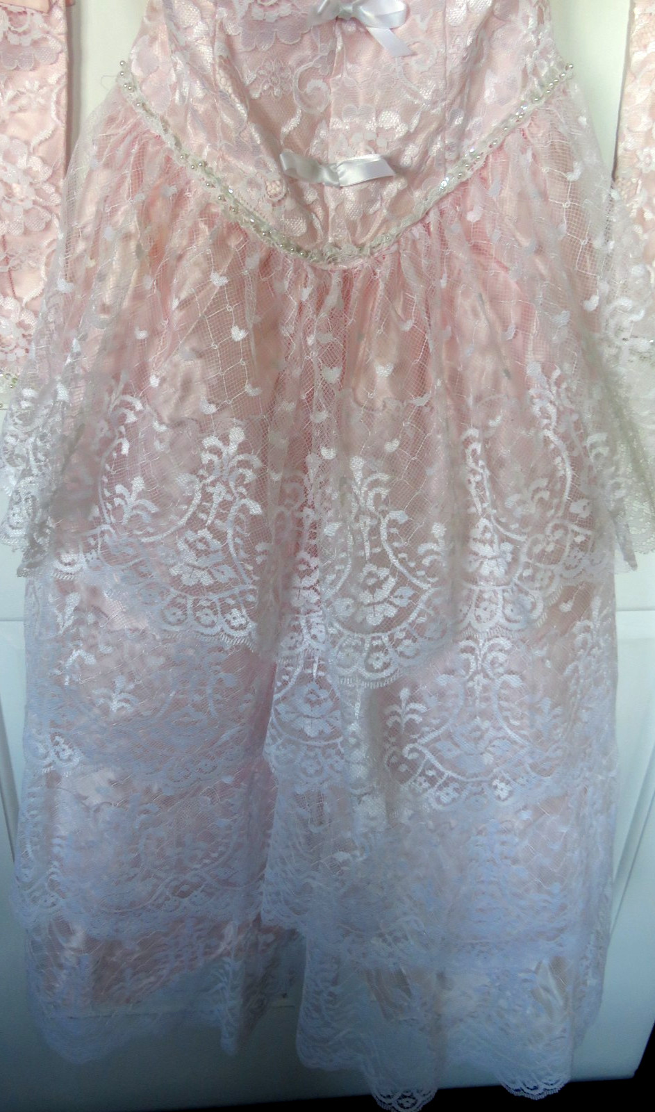 Vtg 1980s Flirtations Prom Gown quinceañera Belle Maxi Dress Princess Pink Lace