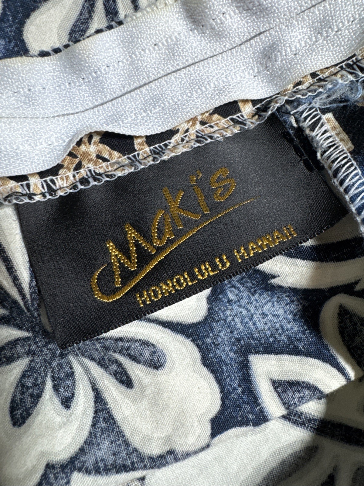 Y2K Maki’s Honolulu Hawaiian Polynesian Resortwear Midi Dress Blue White LARGE