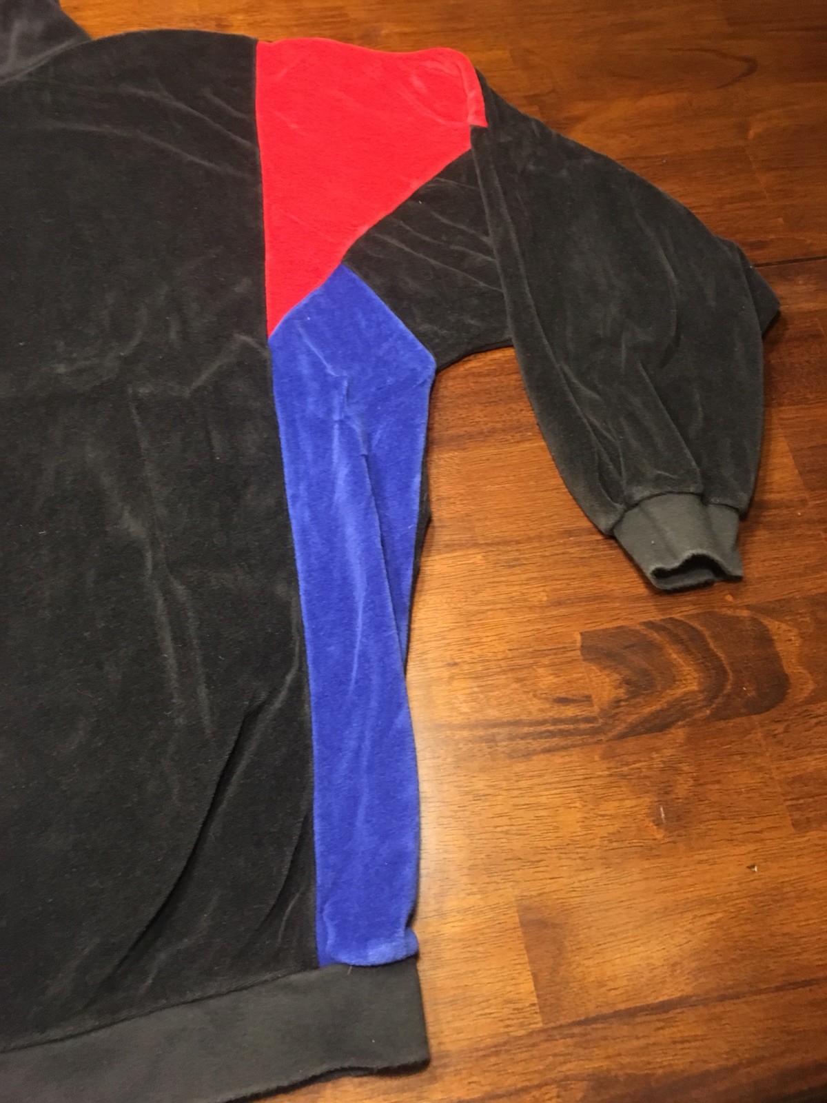Vtg 90s SK Sport Velour Track Suit Black Blue Red Jacket Color Block Medium