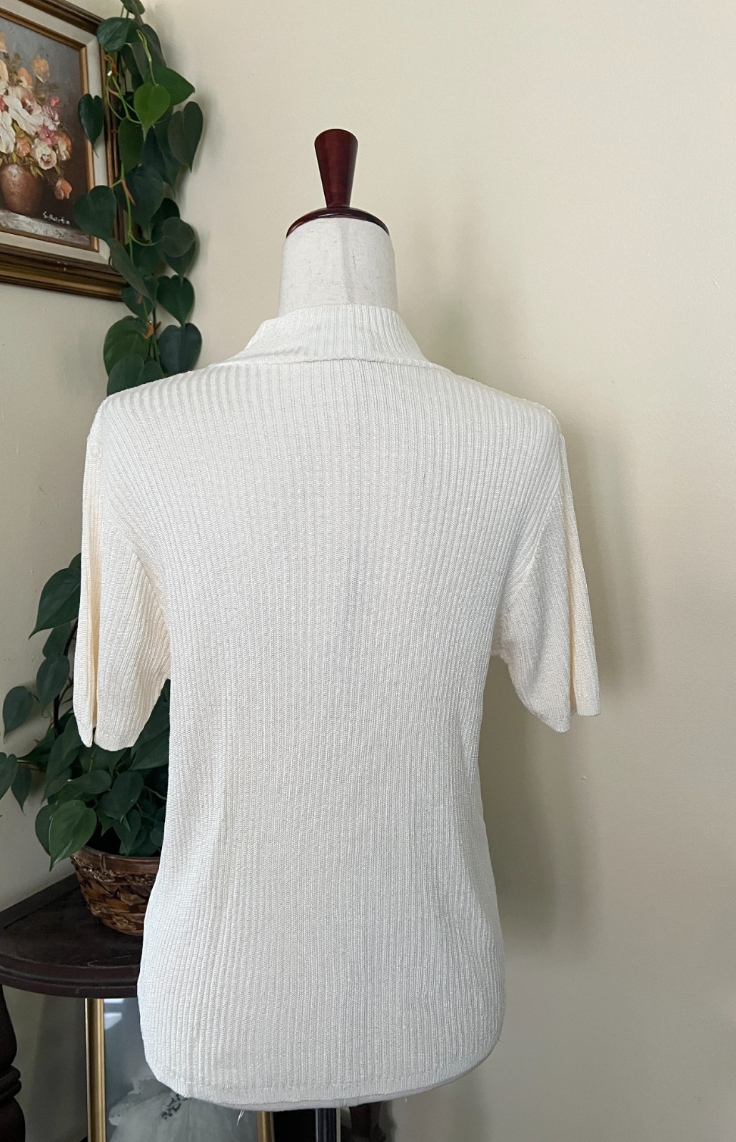 Vintage Jaclyn Smith Cream Short Sleeve Cable Knit Ribbed Sweater sz M