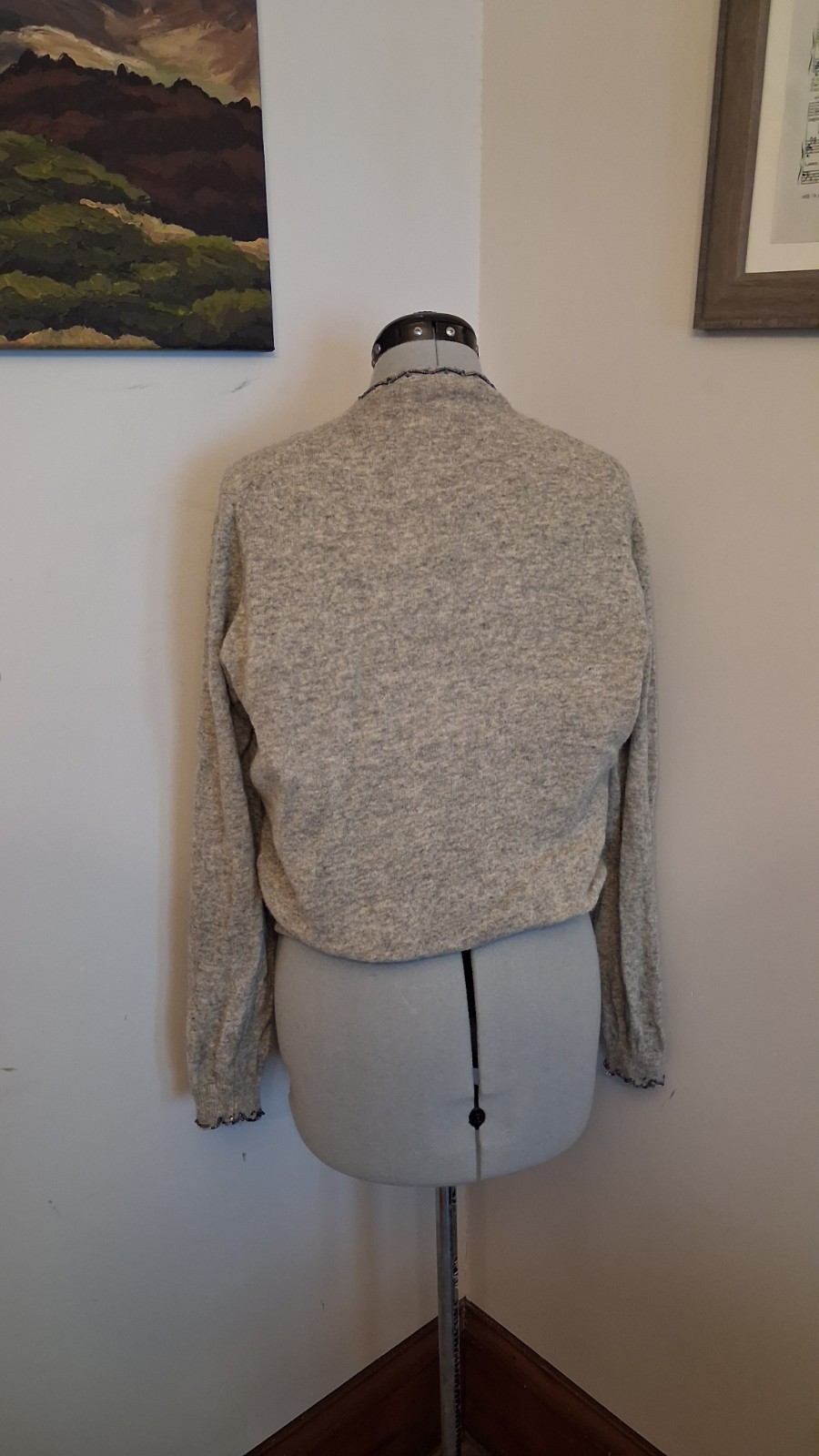 Vintage 1950s Beaded Cardigan, Grey And Black Sz 42 M/L Elegant Embellishedn