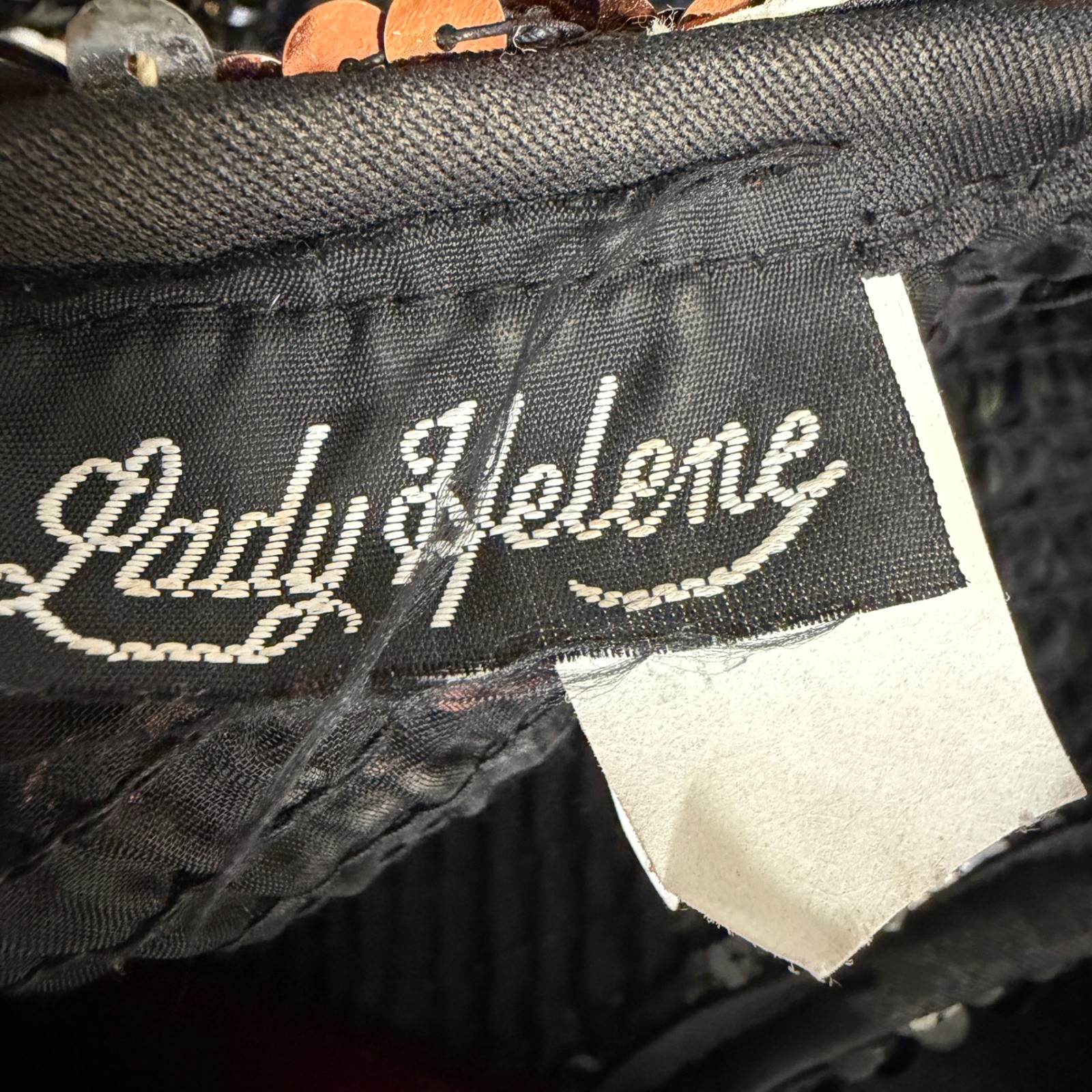 Vintage Lady Helene 80s Sequin Top Black Copper Harlequin Dolman Sleeve Party