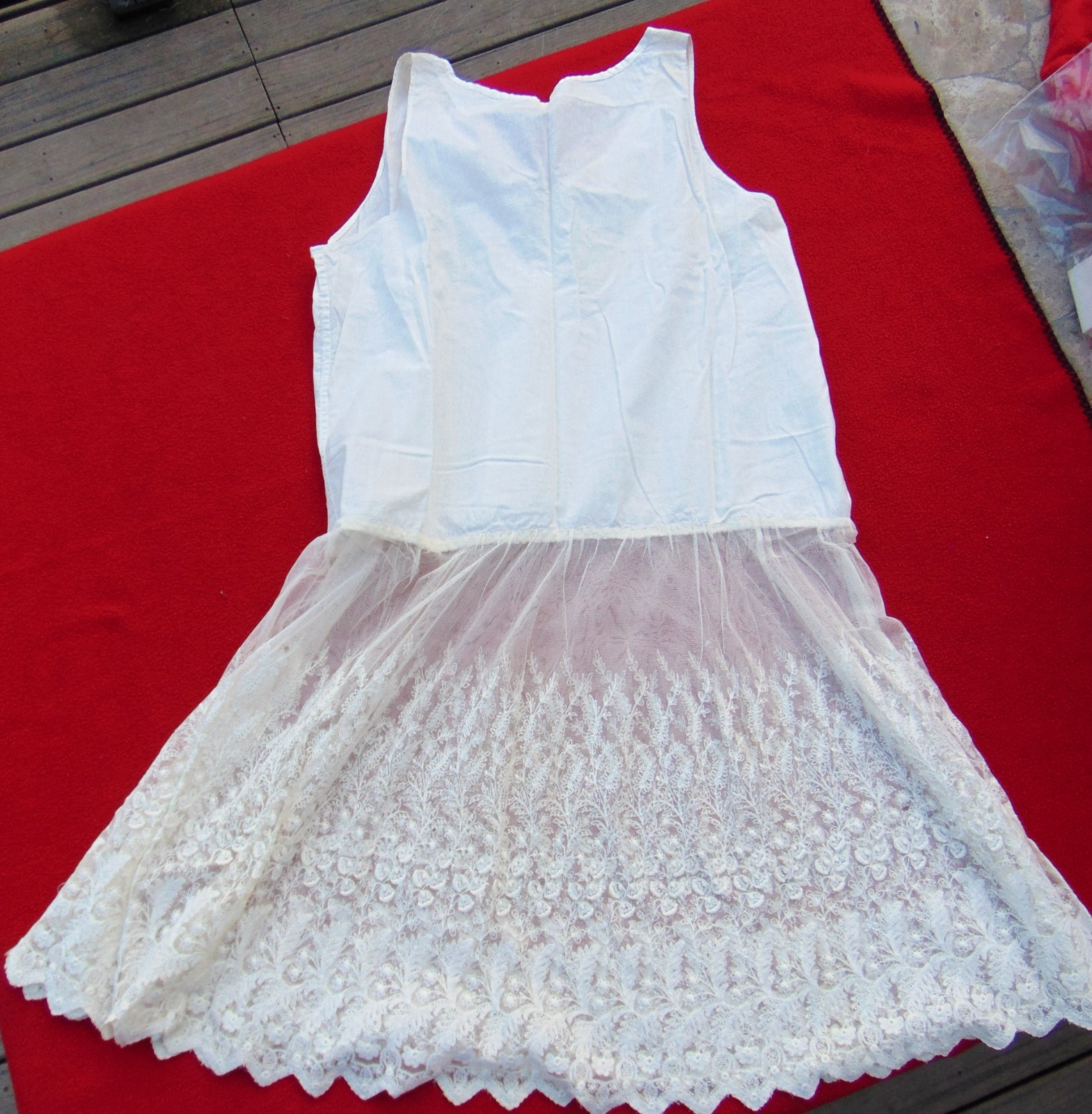 ANTIQUE VICTORIAN COTTON PETTICOAT~1890s ~WOMAN’S MED/LG~LACE BOTTOM~ SLEEVELESS