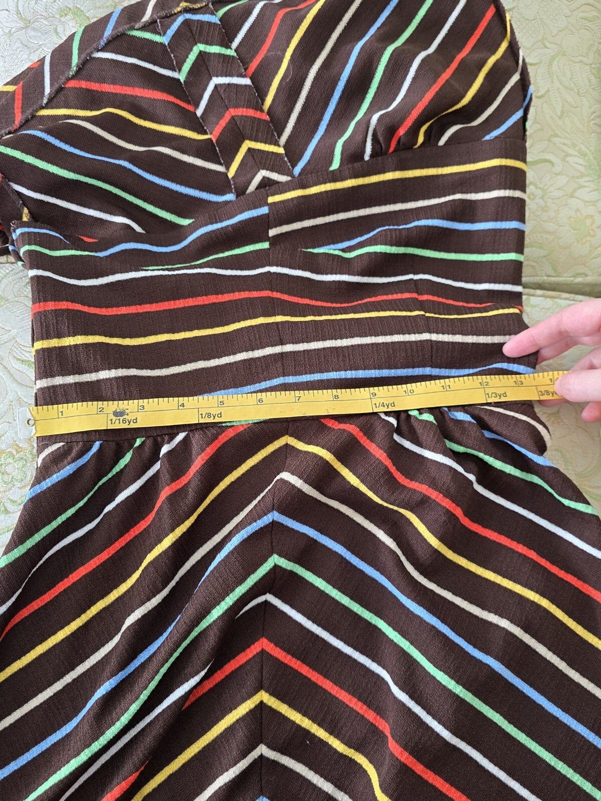 Vntg 70’s Nardis Of Dallas Multi Color Striped Asymmetrical women’s Day Dress