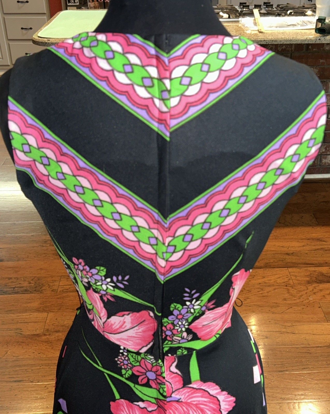 Vintage Donovan Galvani Mod retro Sleeveless Long Dress Black Hot Pink Medium