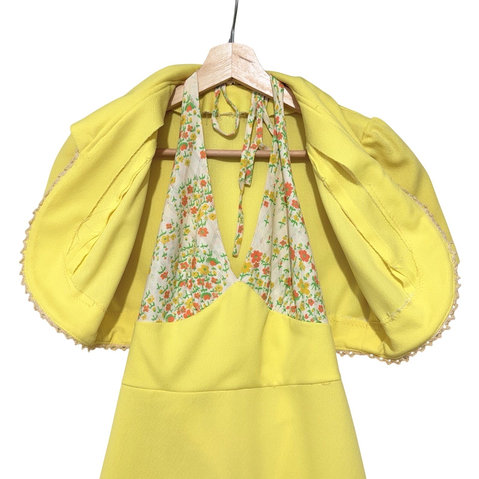 Vintage 1970s Halter Maxi Dress & Bolero Jacket Deep V Mod Floral Retro *Fits M