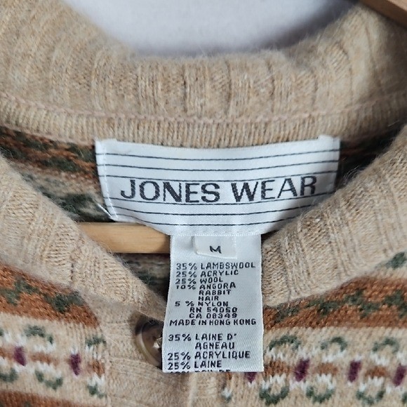 Jones Wear Vintage Fair Isle Cardigan Medium Cottagecore Dark Academia Grandma