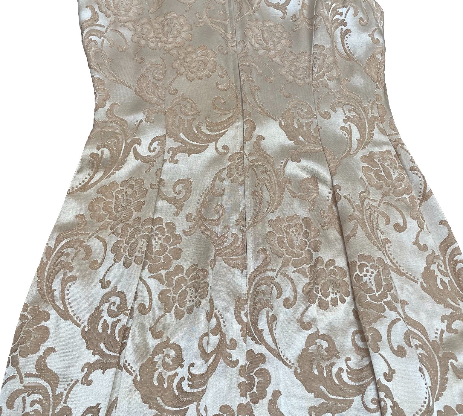 VTG 80s Niki Originals Brocade Cheongsam Maxi Gown Dress Gold Beige 14 Coquette