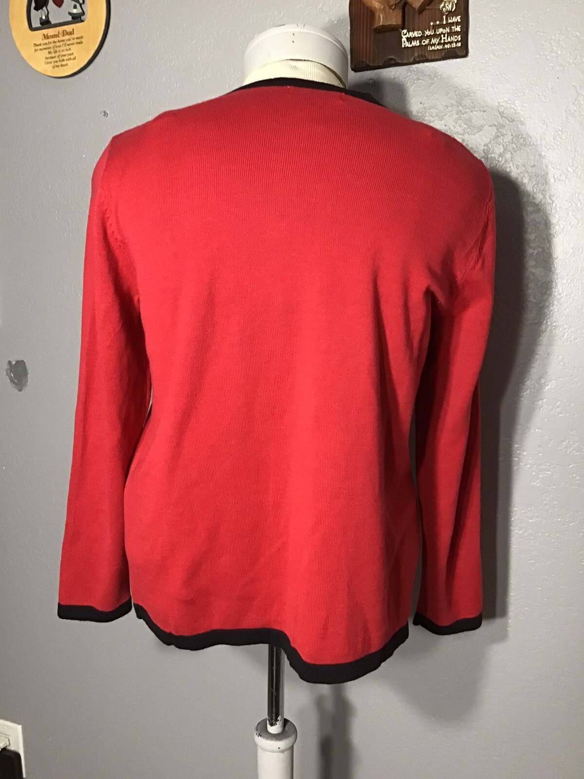 SERENGETI VINTAGE Floral Embroidered Cardigan,bead Accents Jewel Sz L Red