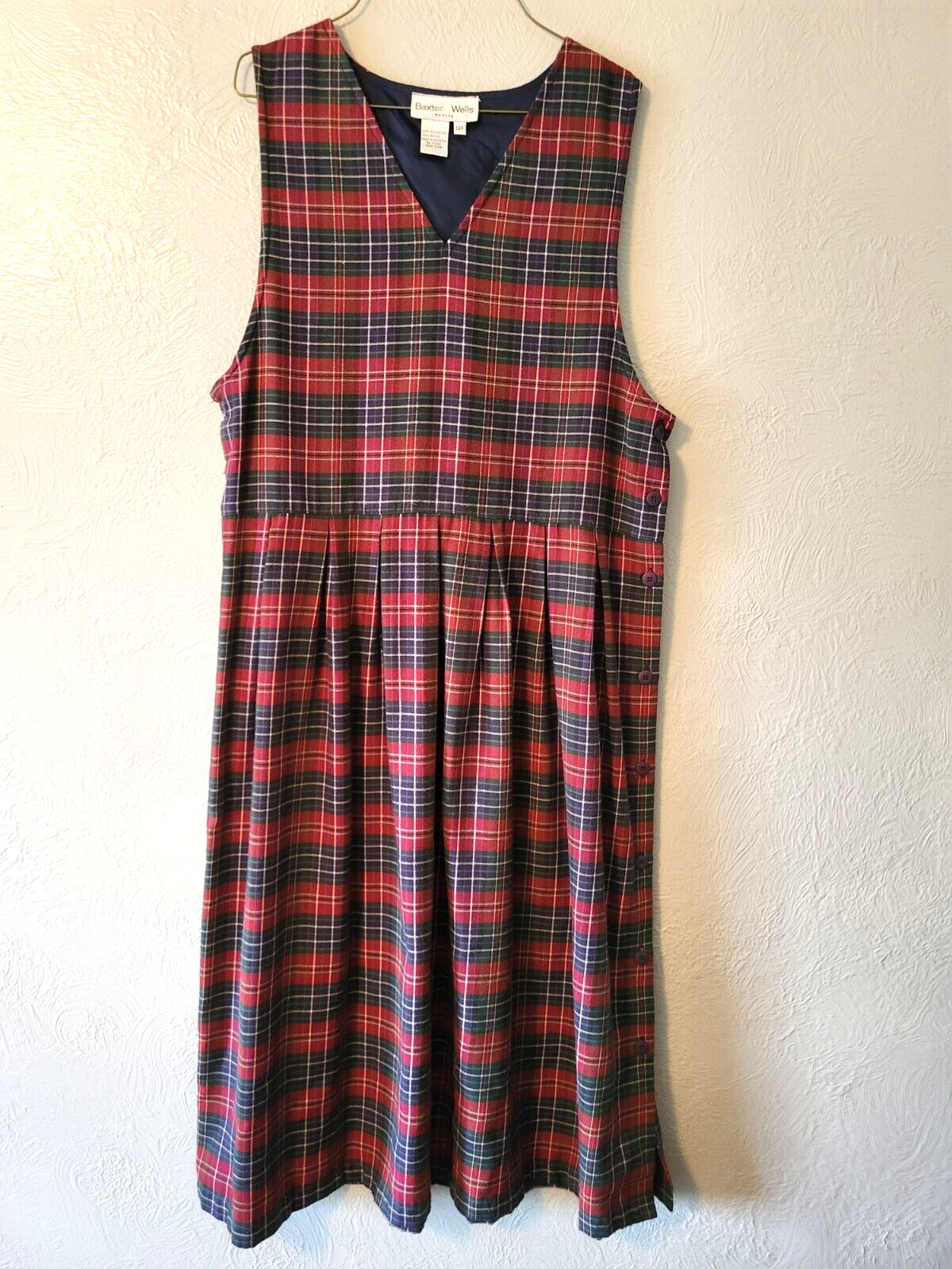 Women’s Vintage Baxter & Wells Jumper / Dress /Shift Size 12P Red & Green Plaid