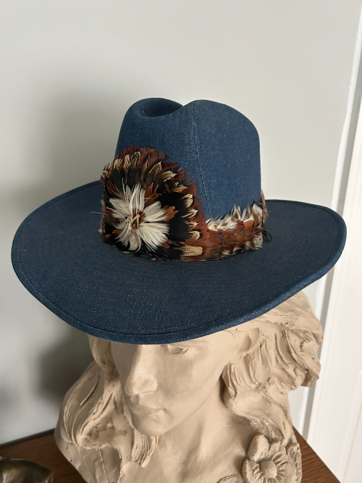 YR Jeans Head With Feather Vintage Cowboy Cow Girl Head 6 1/2