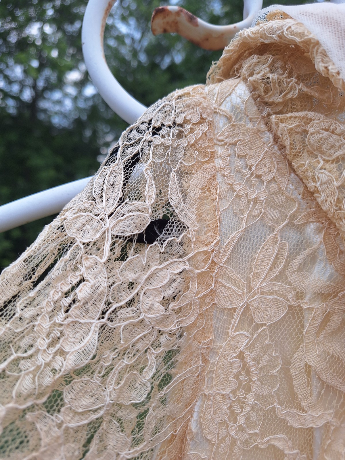 True VTG Mid-century 1950s Ivory Lace Tulle Satin Wedding Gown Dress 14 S/M MCM