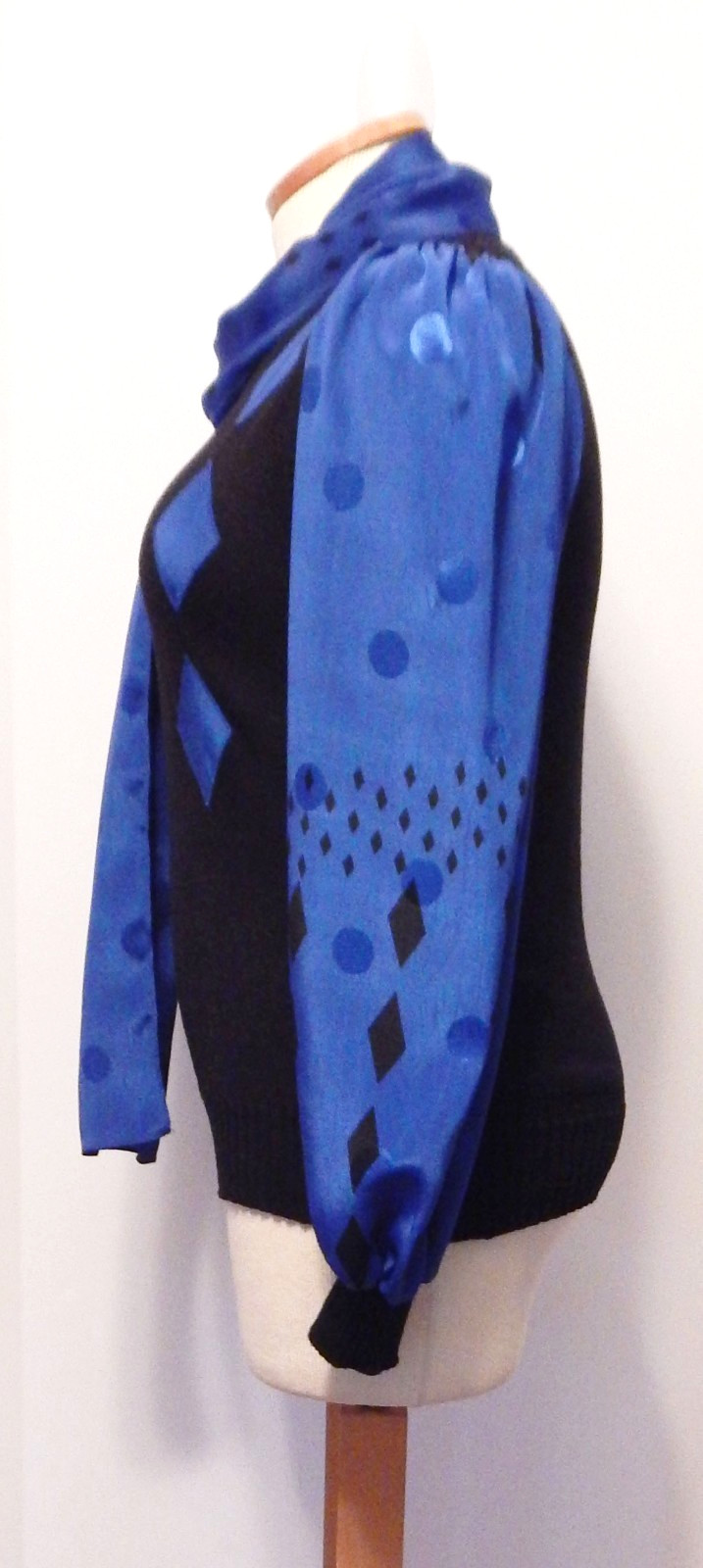 Vtg Anthony Sicari 80s Knit Harlequin Puffed Sleeve Sweater & Scarf Size L