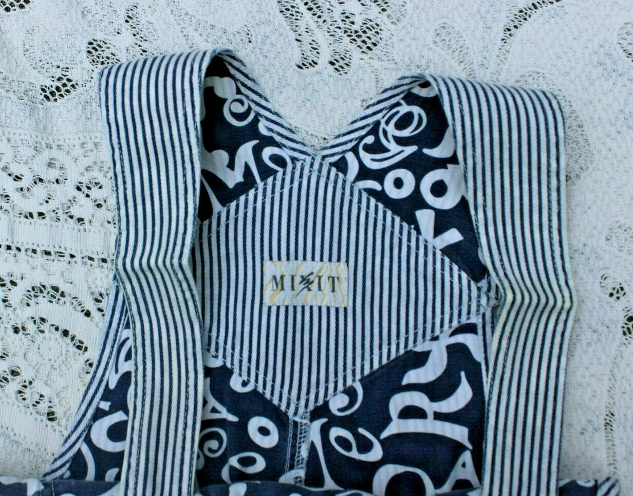 Vintage 1990’s Mixit Women’s Hickory Stripe w Alphabet Contrast Overalls Shorts