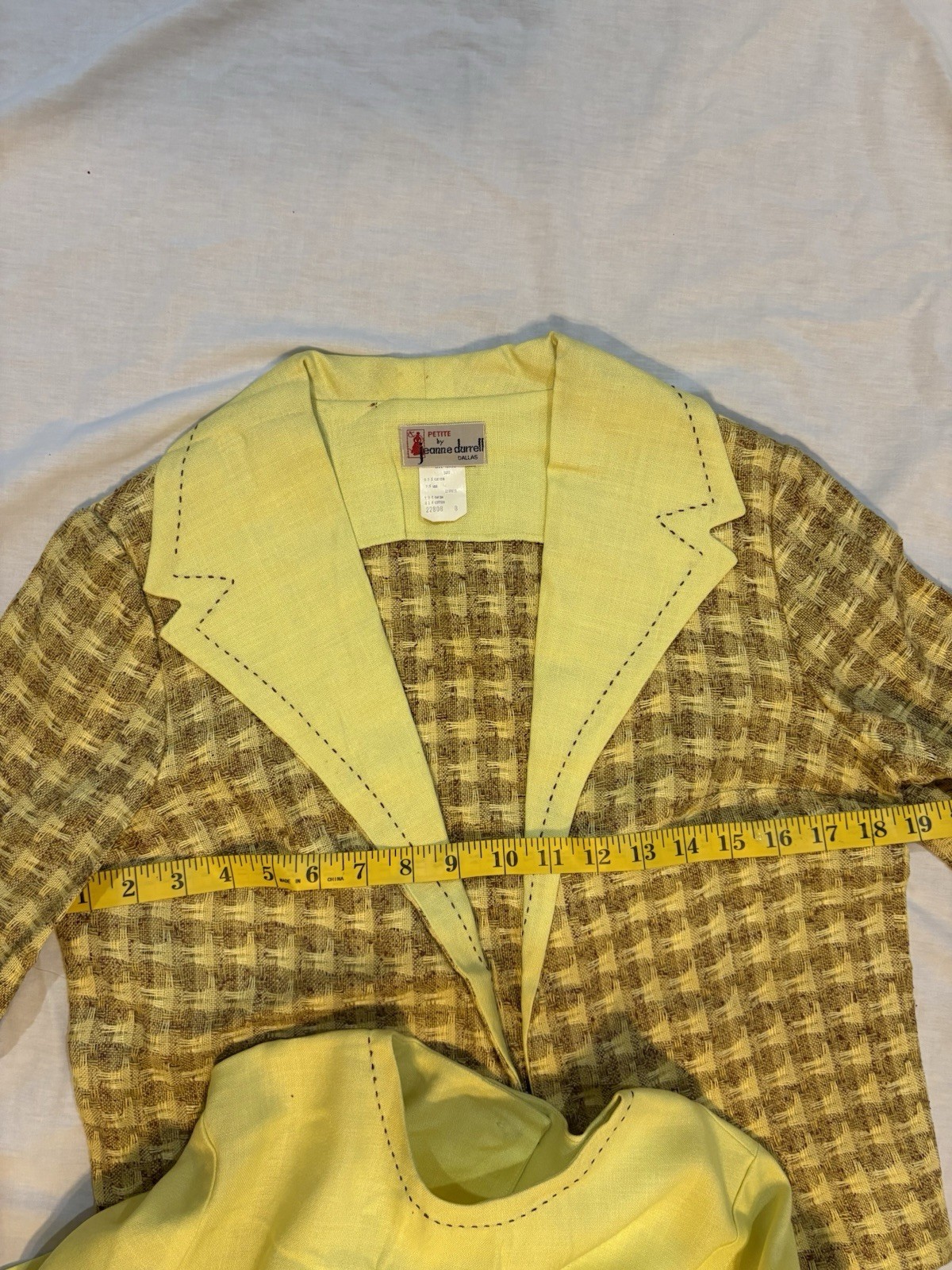 Vintage 60s 70s Jeanne Durrell Dallas 3 Pc Suit Mod Yellow Skirt Set Size 8