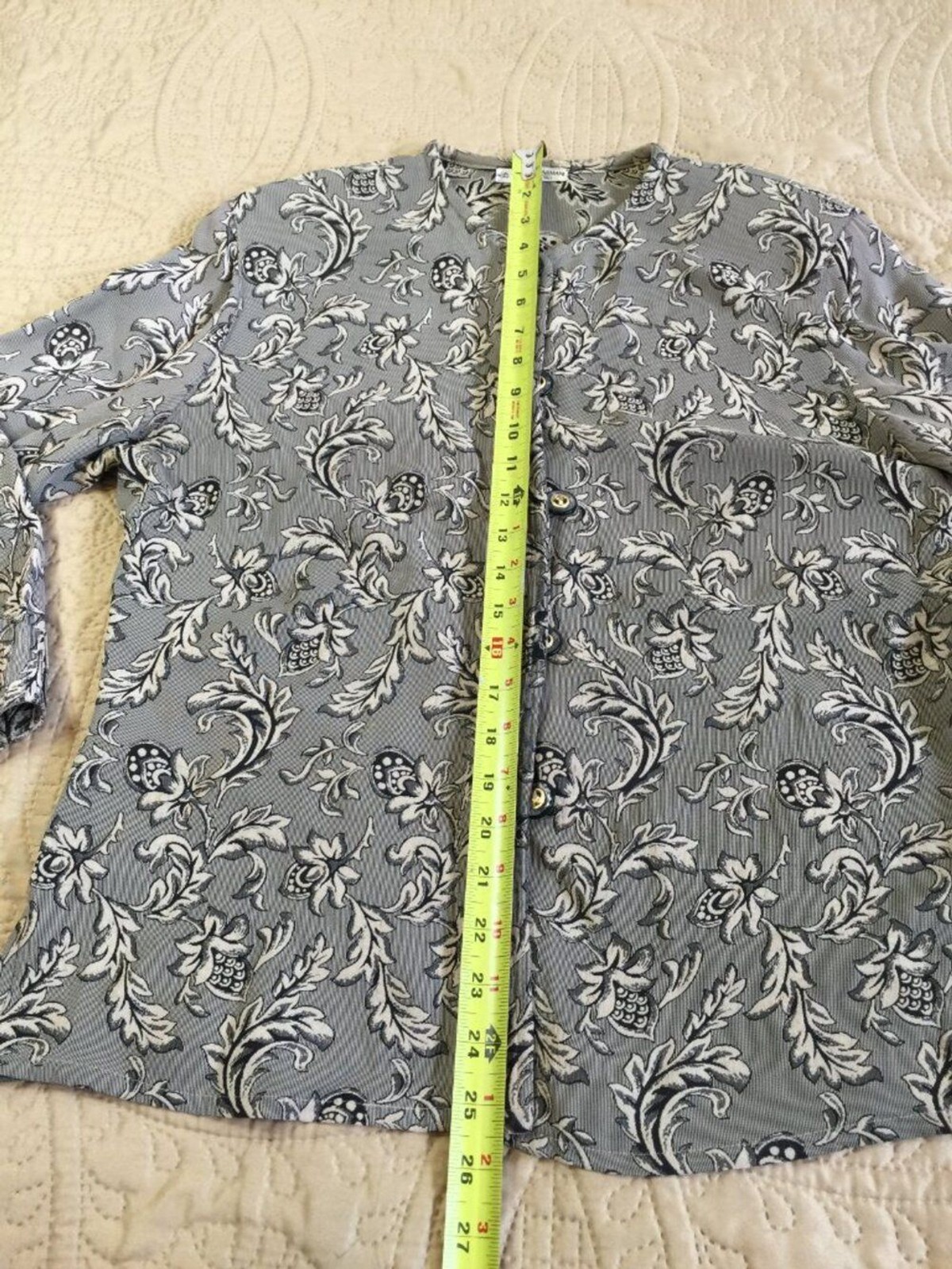 Vintage GIORGIO ARMANI Le Collezioni Jacquard Blouse Jacket Grey Floral, size 8