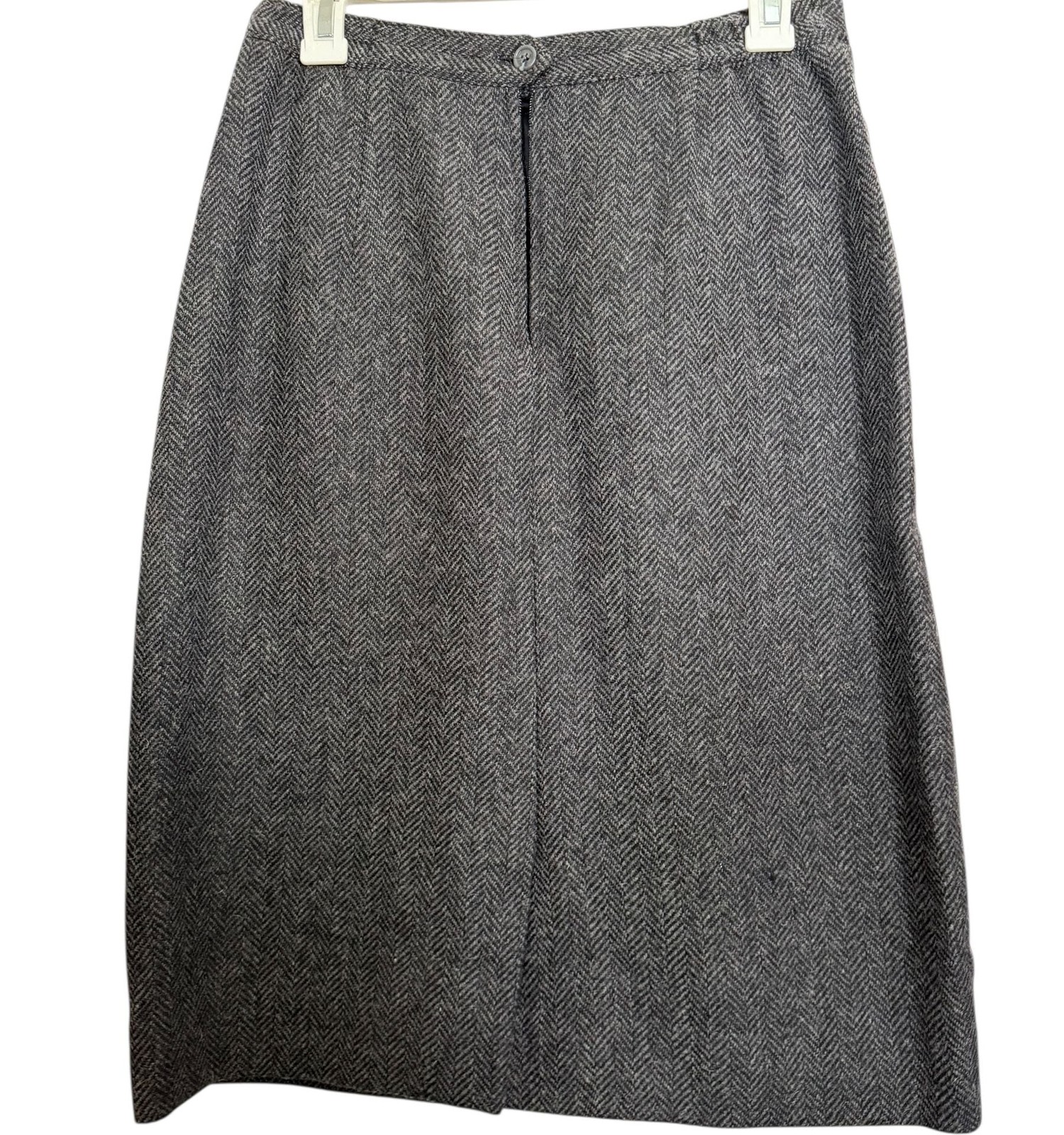 Vintage Barclay Square Gray Herringbone Wool Blend Skirt Suit Set 12 Academia
