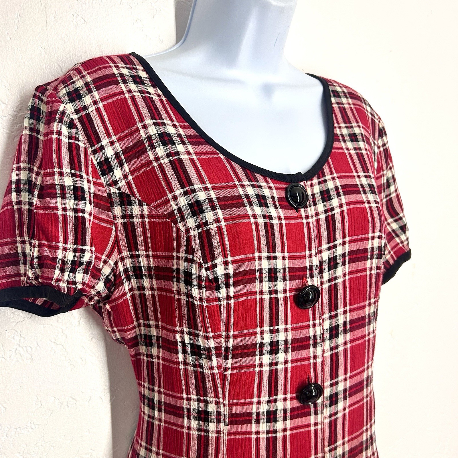 Misty Lane Vintage Red Plaid Midi Dress Size 8 Union Made USA Ralph Lauren Xmas